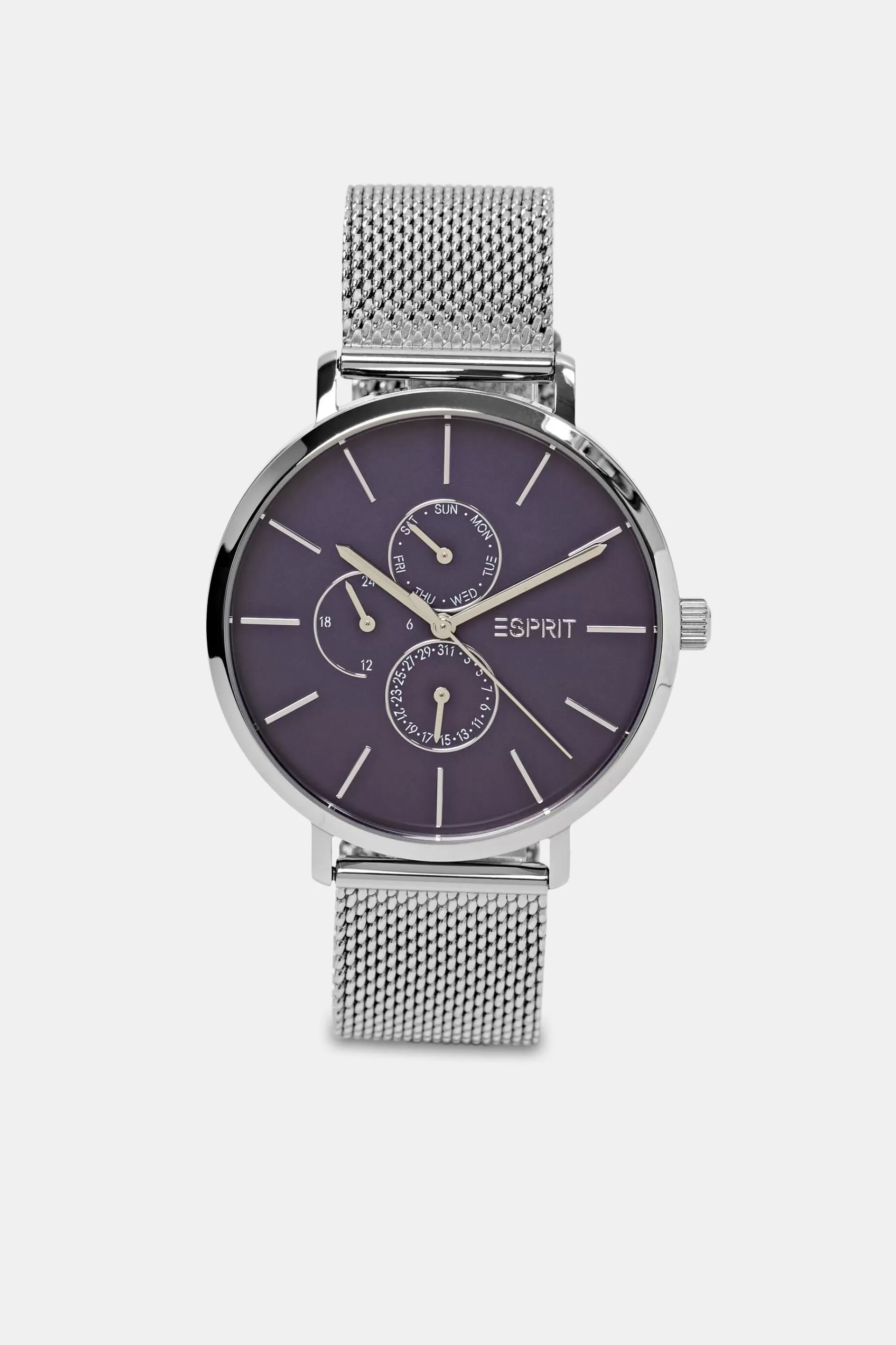Armbanduhr mit Milanaiseband aus Edelstahl-ESPRIT Shop