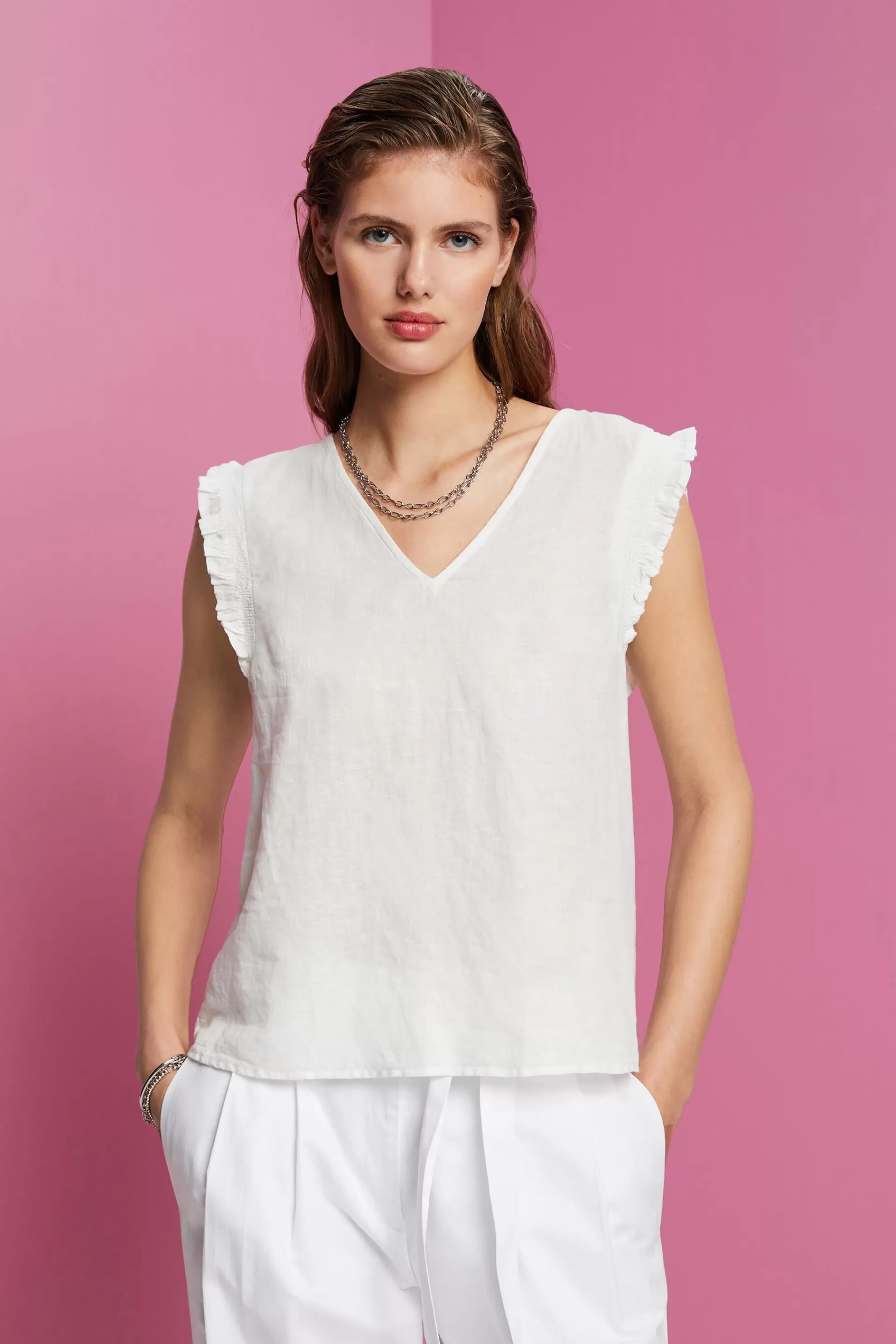 Ärmellos Bluse aus einem Leinenmix-ESPRIT Shop