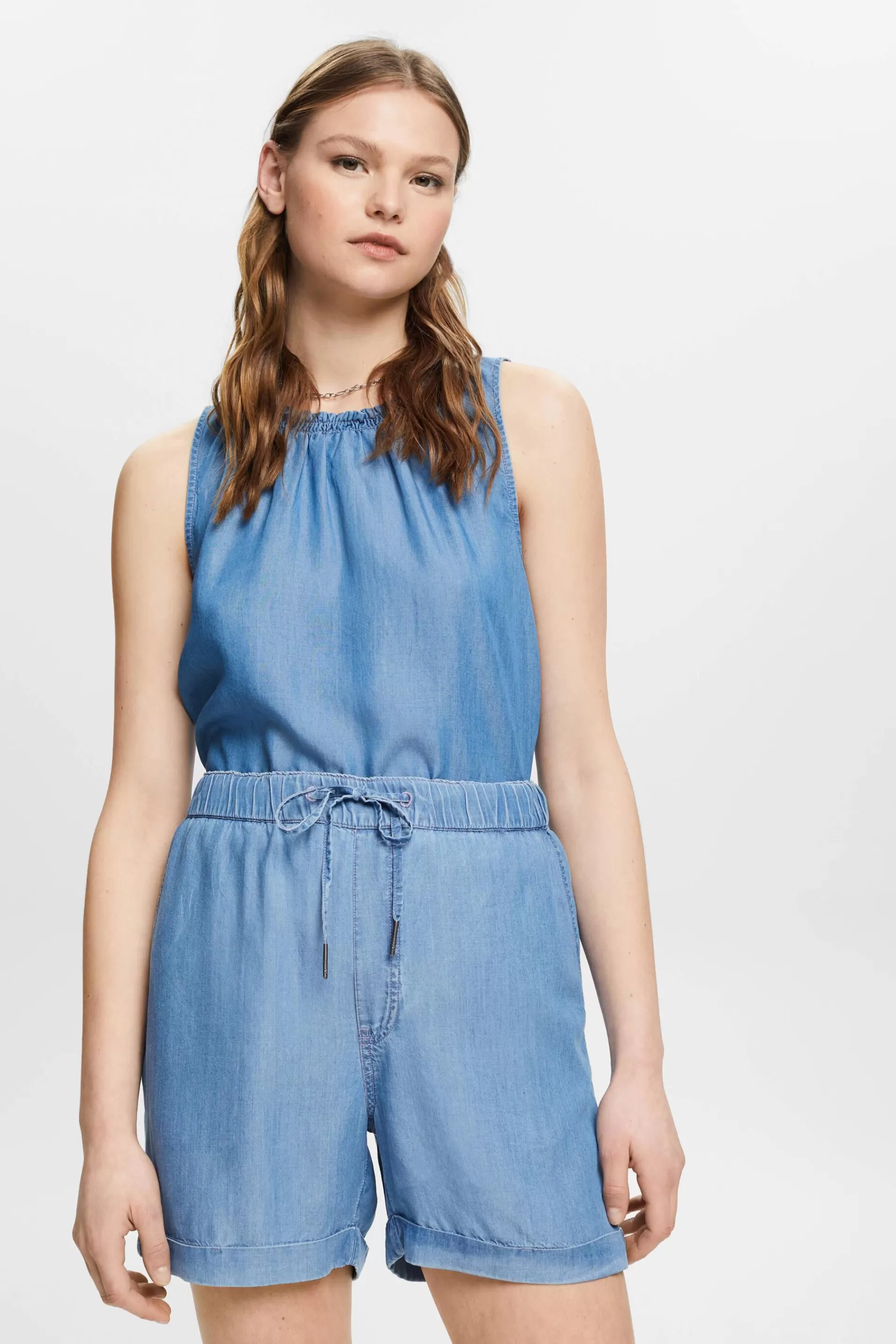 Ärmellose Bluse in Denim-Optik mit Rüschen-ESPRIT Cheap