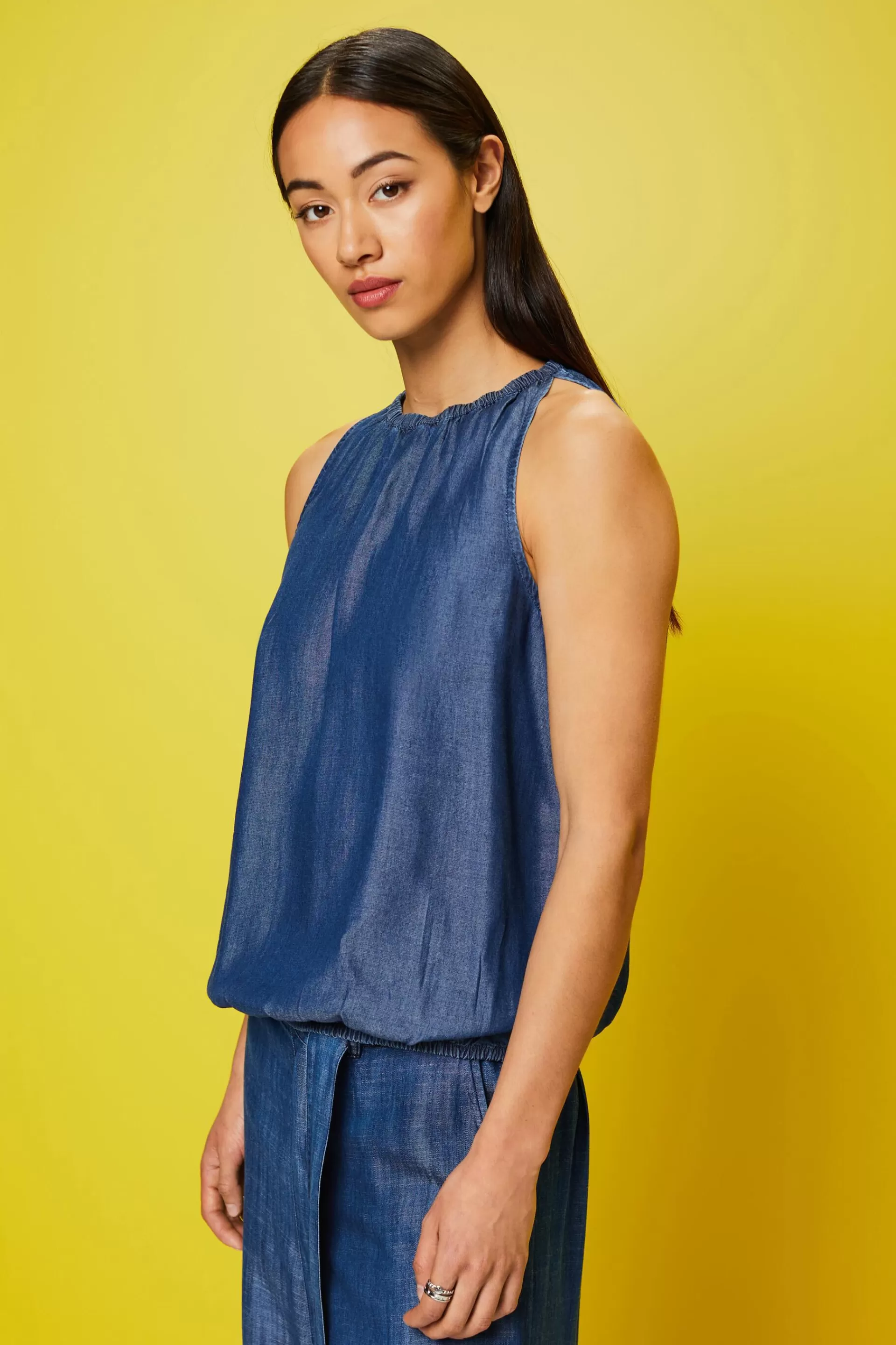 Ärmellose Bluse in Jeansoptik, TENCEL™-ESPRIT Shop