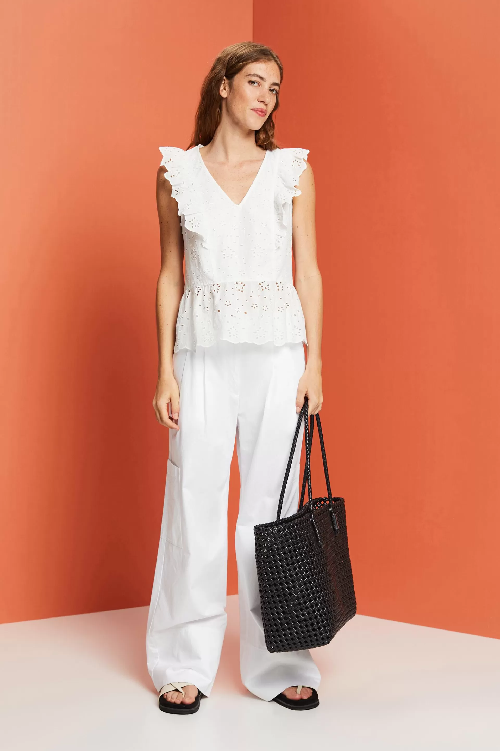 Ärmellose Spitzenbluse, 100 % Baumwolle-ESPRIT Sale