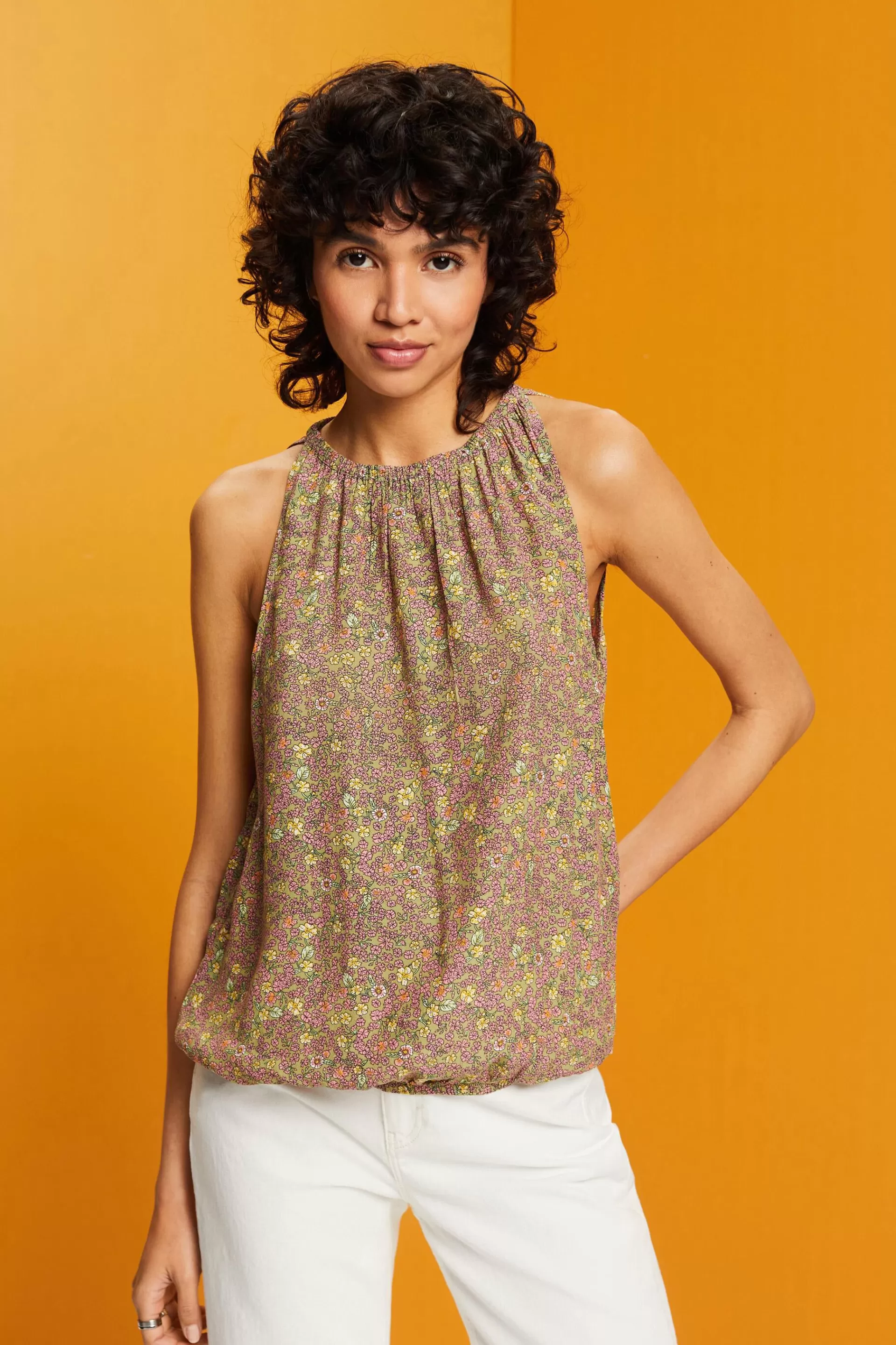 Ärmelloses Blouson-Top mit floralem Print-ESPRIT New