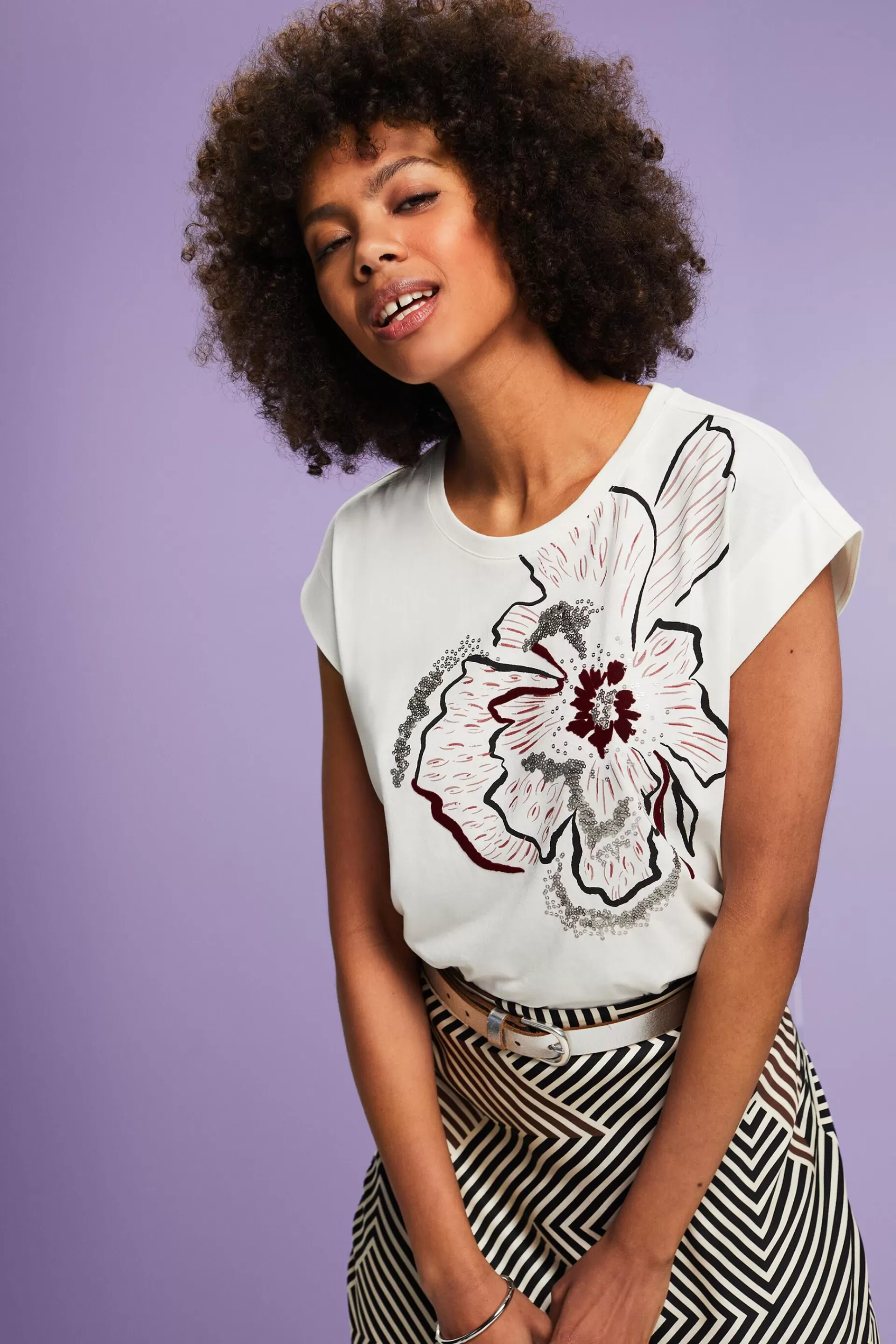 Ärmelloses T-Shirt mit Print und Pailletten-ESPRIT Discount