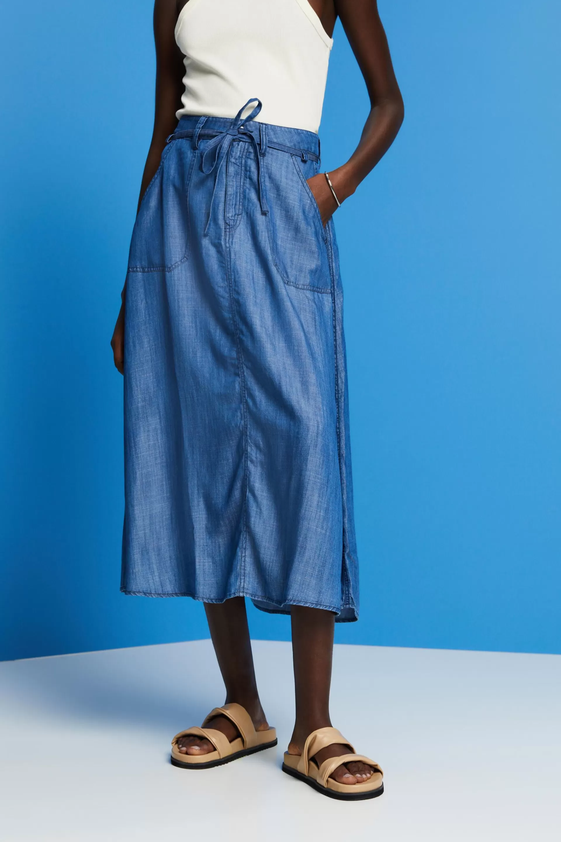 Aus TENCEL™: Midi-Rock in Jeans-Optik-ESPRIT Best Sale