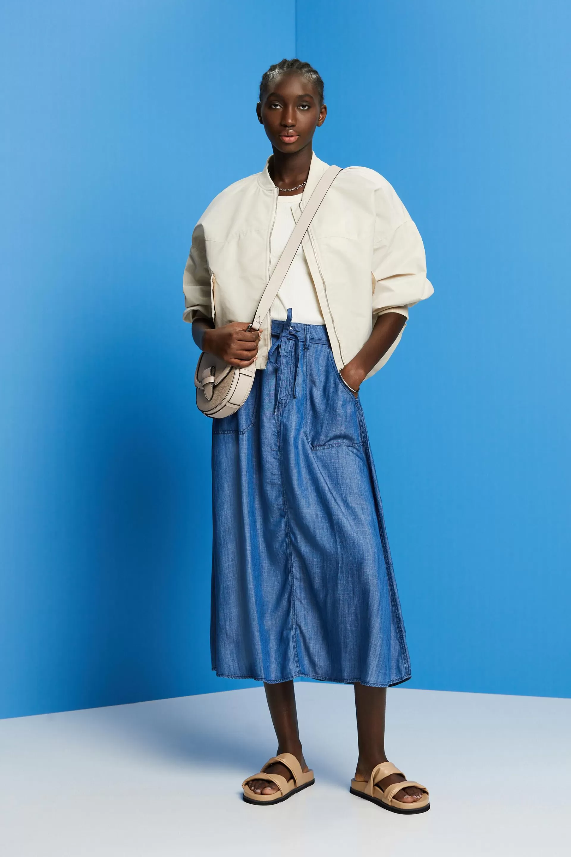 Aus TENCEL™: Midi-Rock in Jeans-Optik-ESPRIT Best Sale