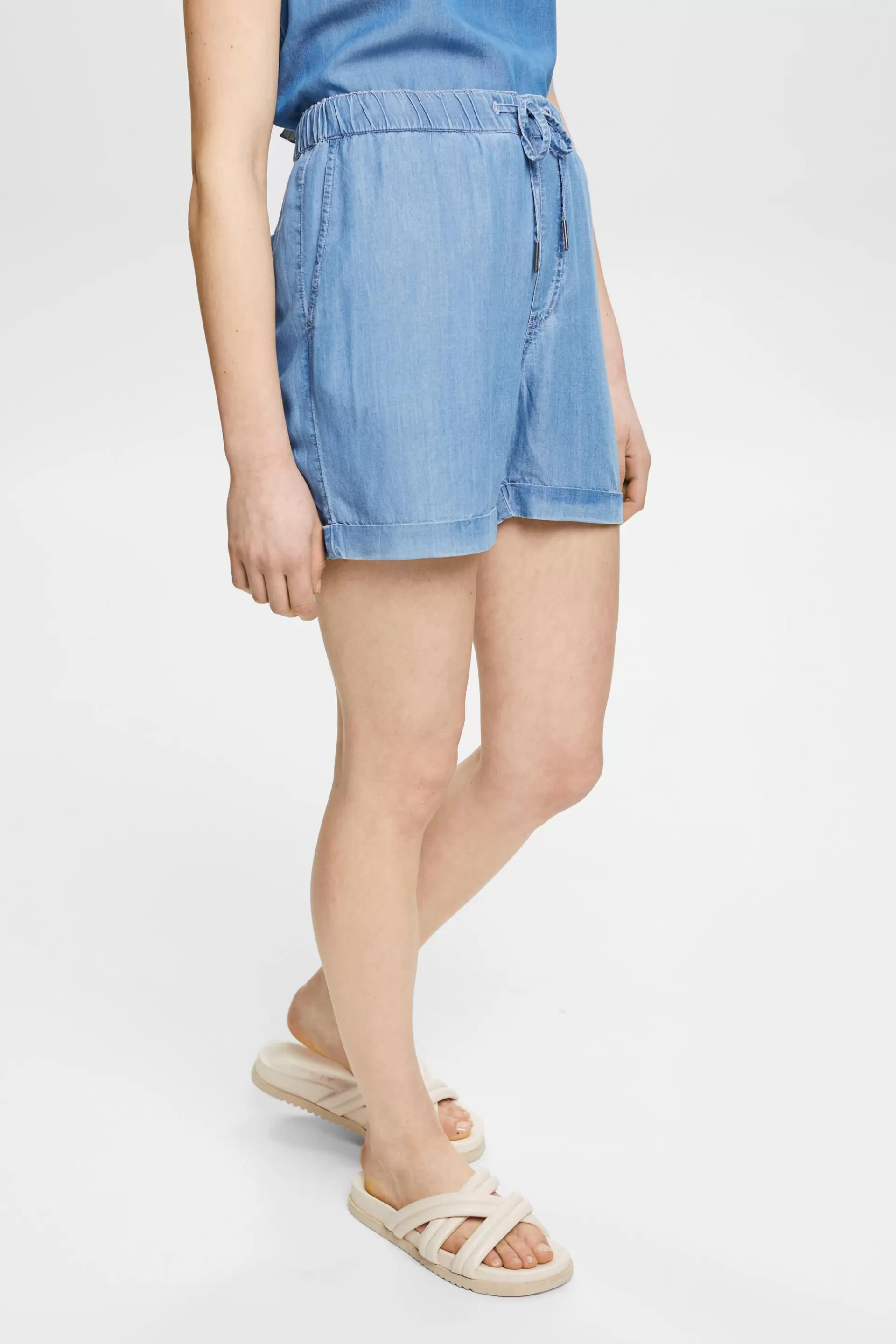 Aus TENCEL™: Shorts in Denimoptik-ESPRIT Store