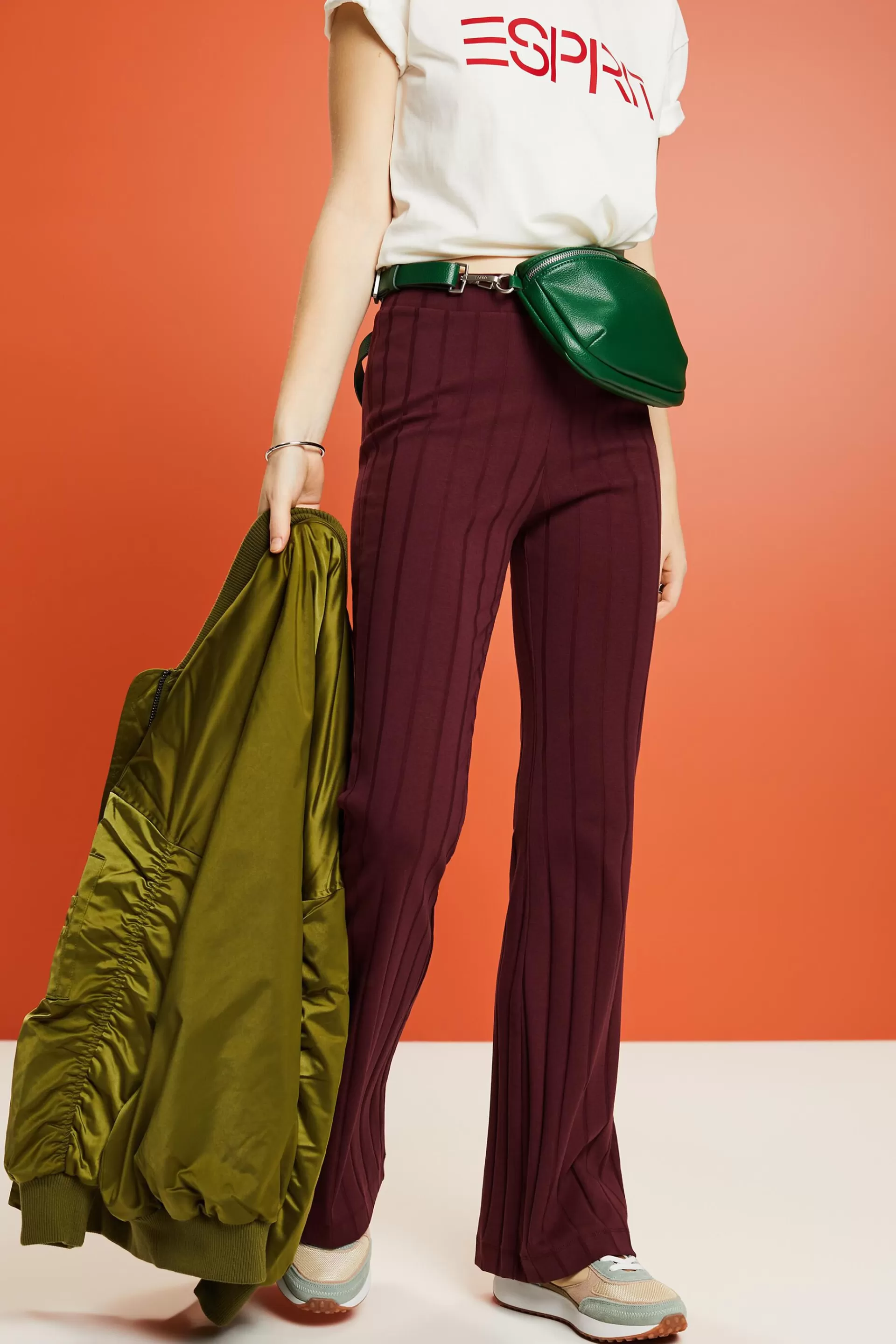 Ausgestellte Hose aus geripptem Jersey-ESPRIT Sale