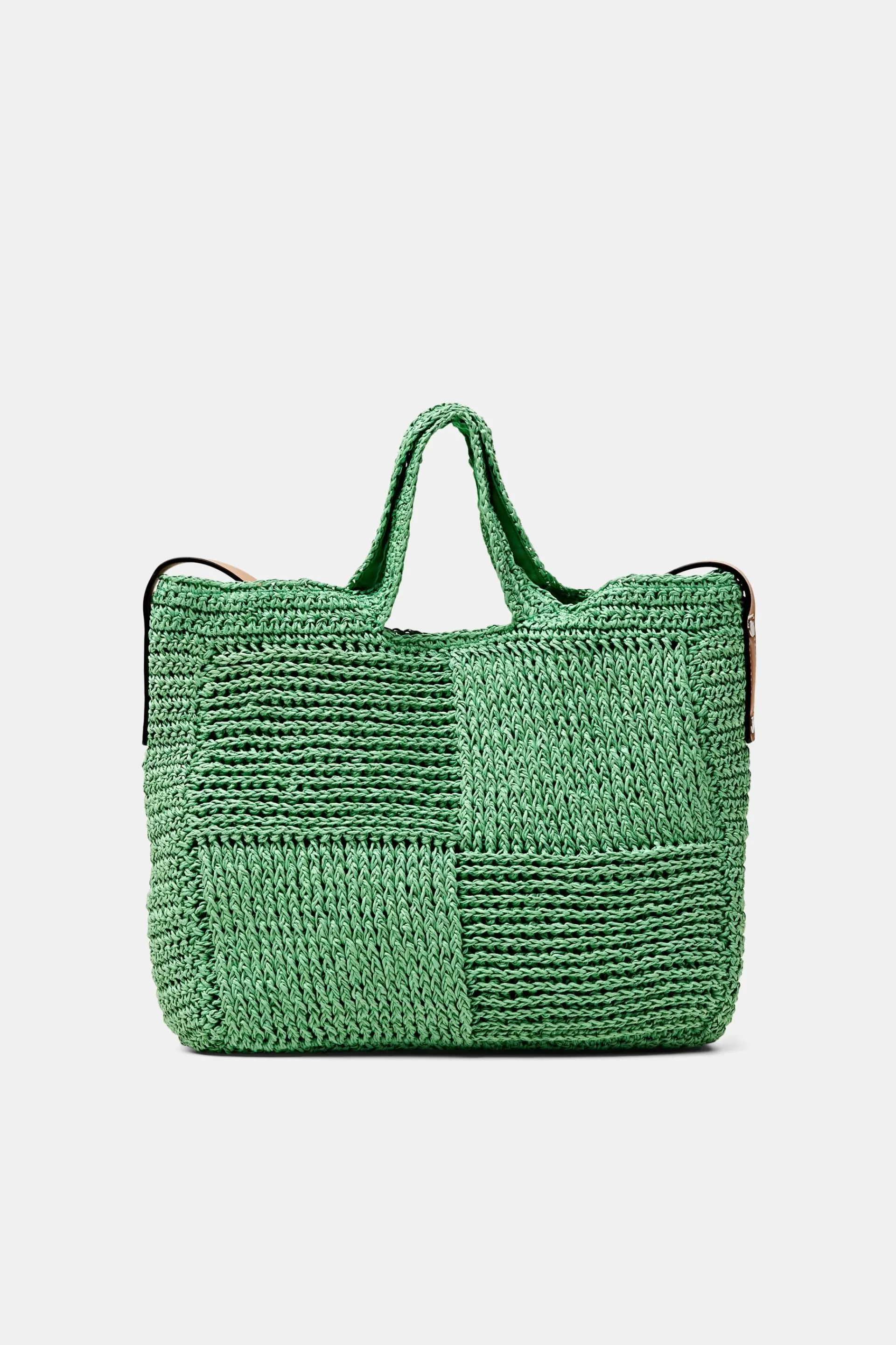 Basttasche aus Webstoff mit Details in Lederoptik-ESPRIT Clearance