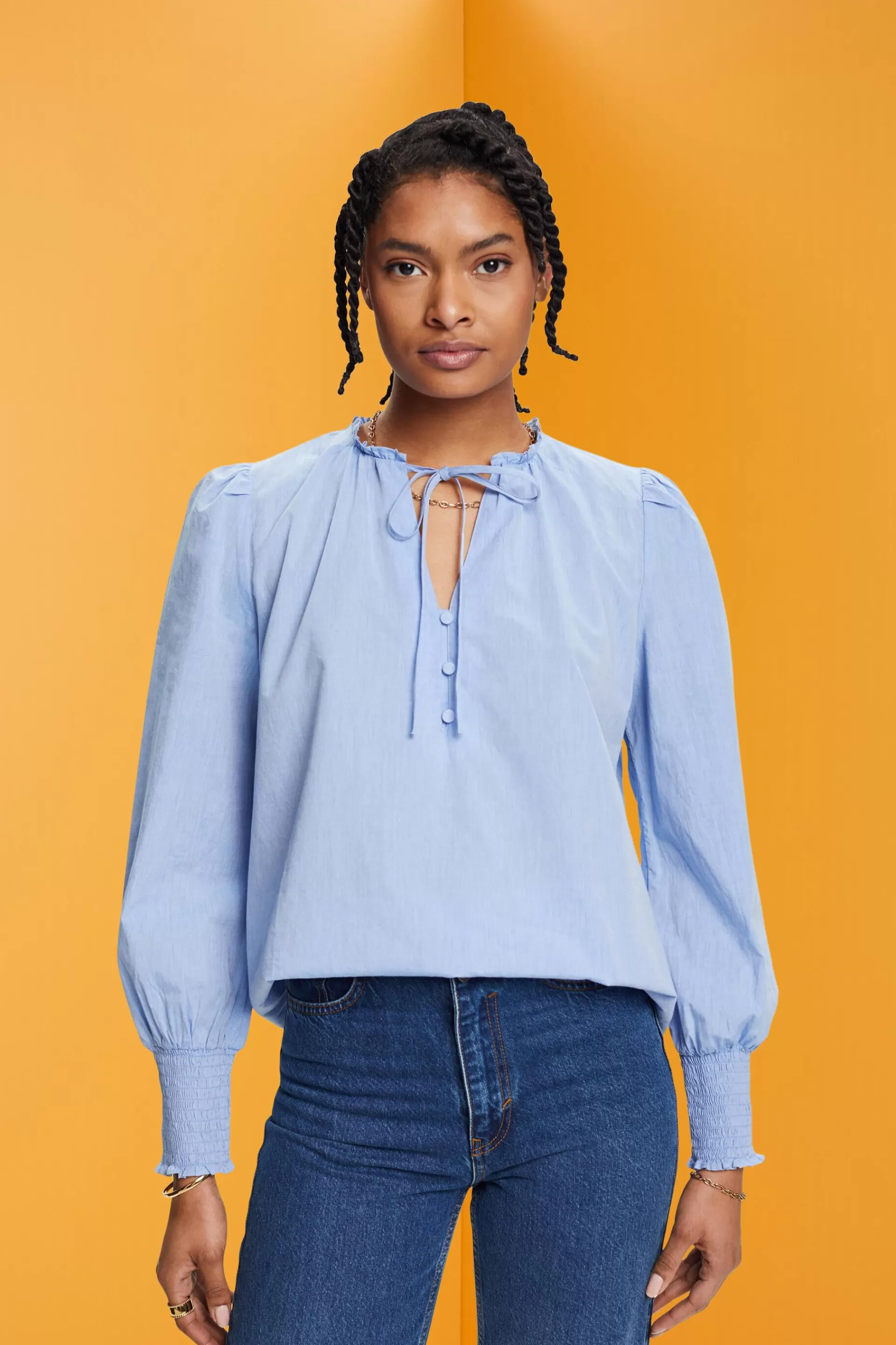 Baumwollbluse mit Bindedetail-ESPRIT Shop