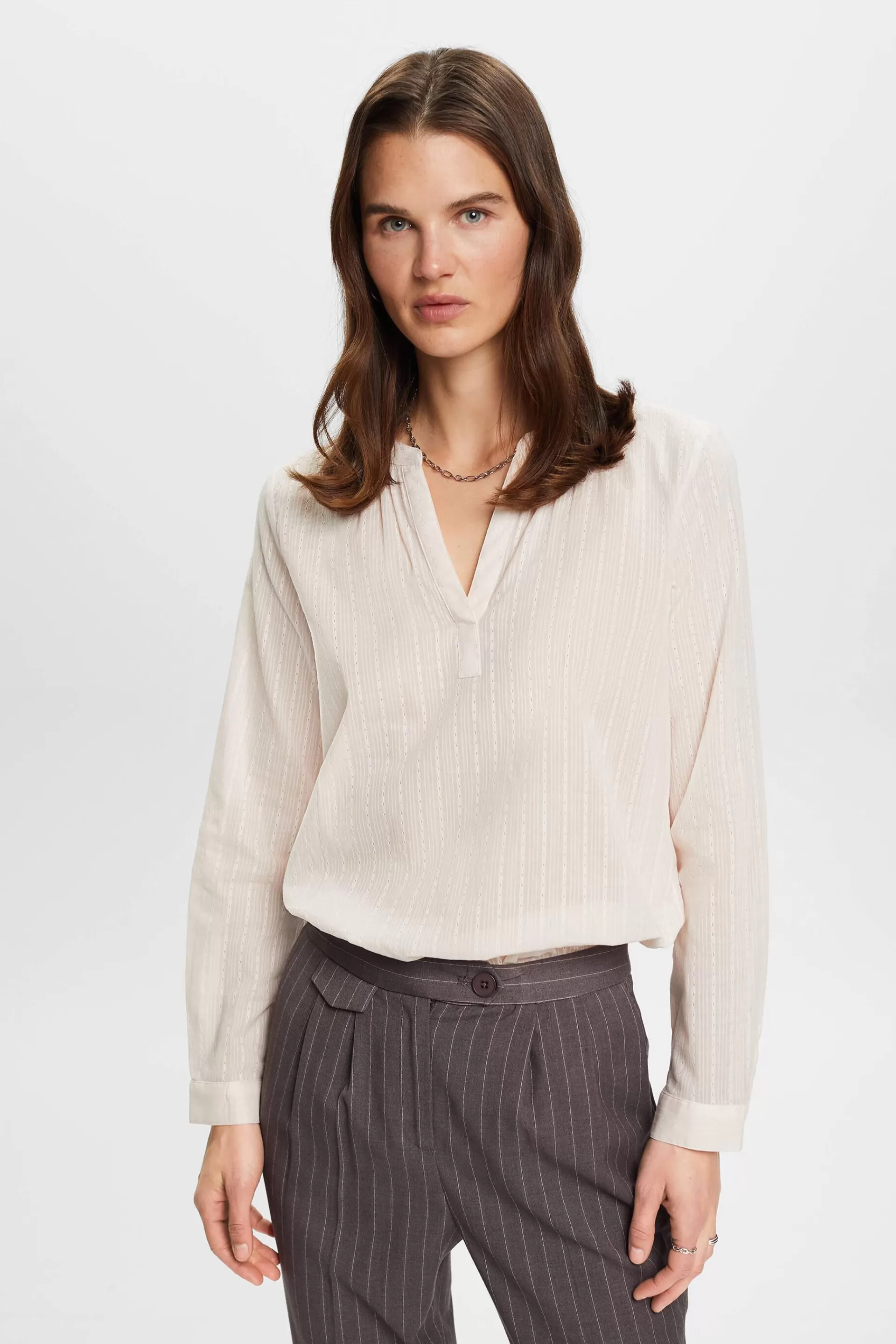 Baumwollbluse mit V-Ausschnitt-ESPRIT Discount