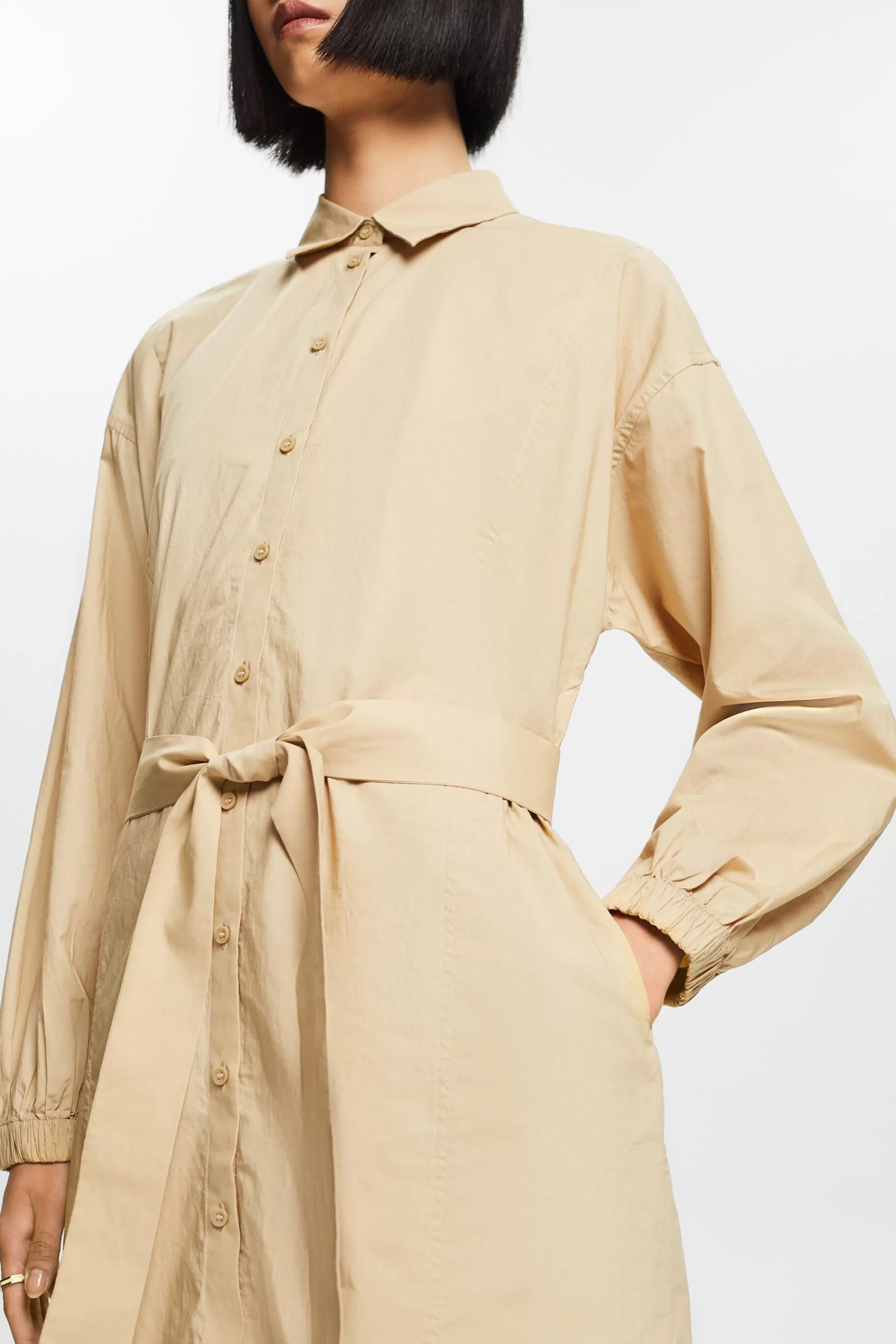 Baumwoll-Hemdblusenkleid mit Bindedetail-ESPRIT Cheap