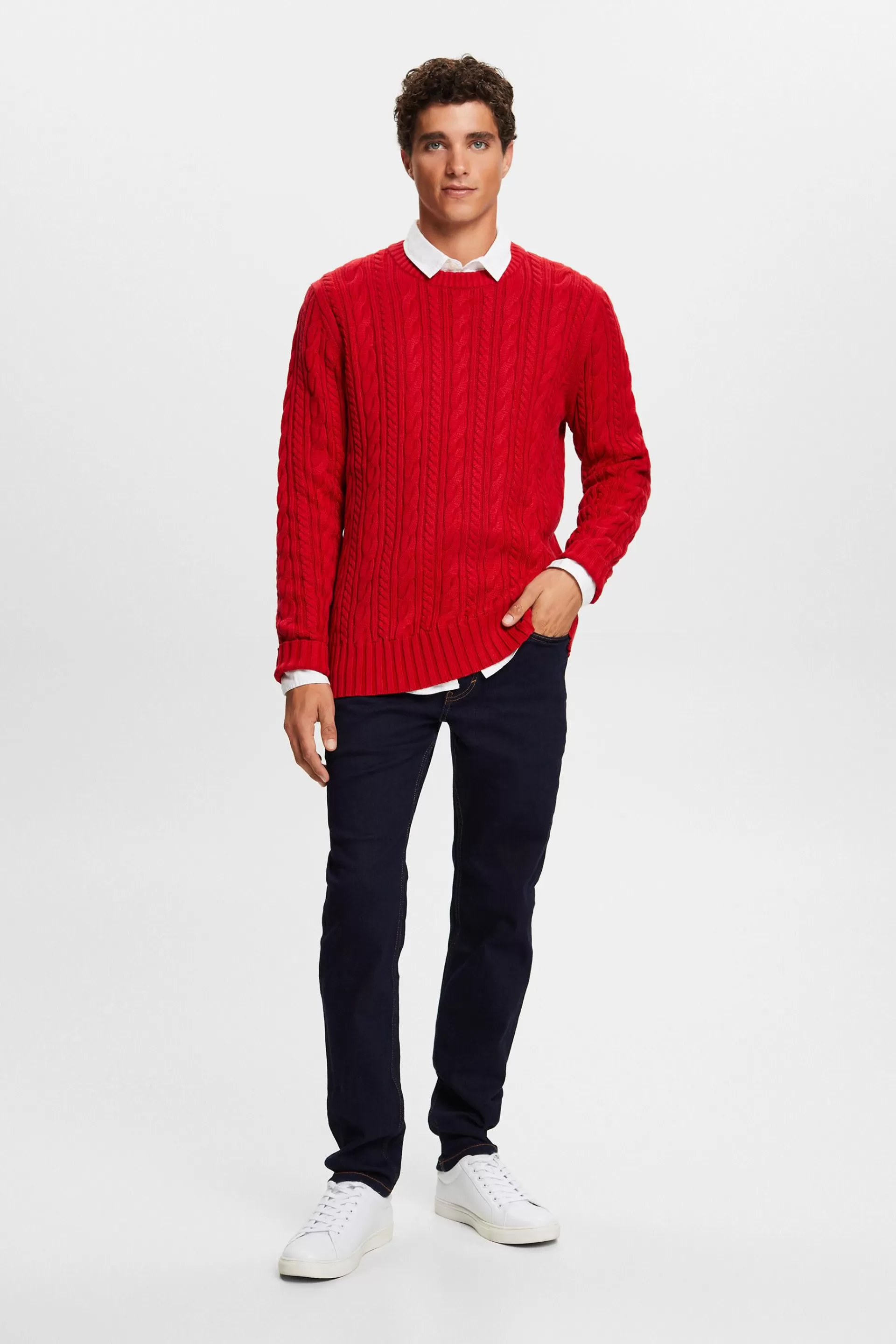 Baumwollpullover mit Zopfstrickmuster-ESPRIT Fashion