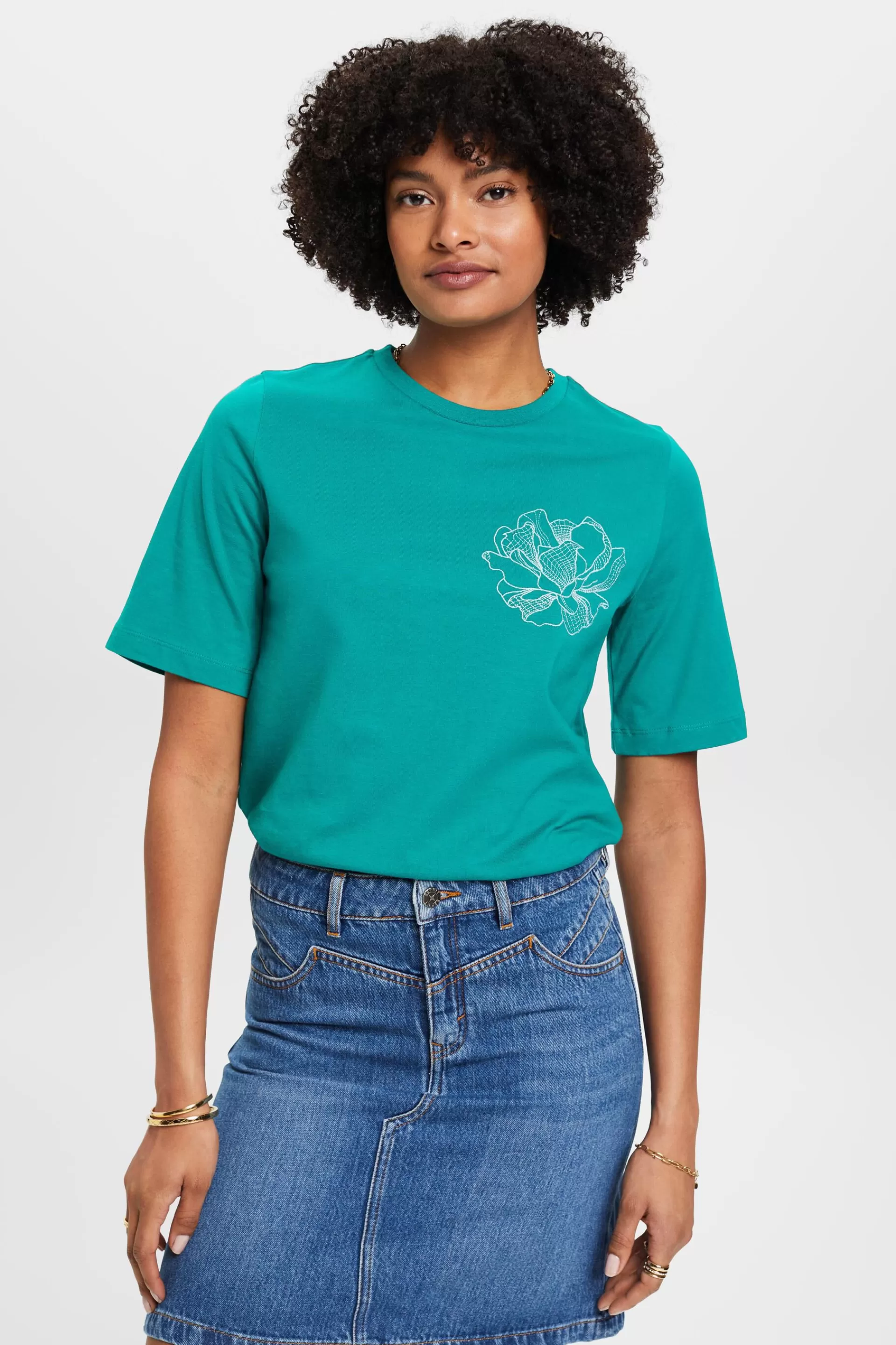 Baumwoll-T-Shirt mit floraler Stickerei-ESPRIT Cheap