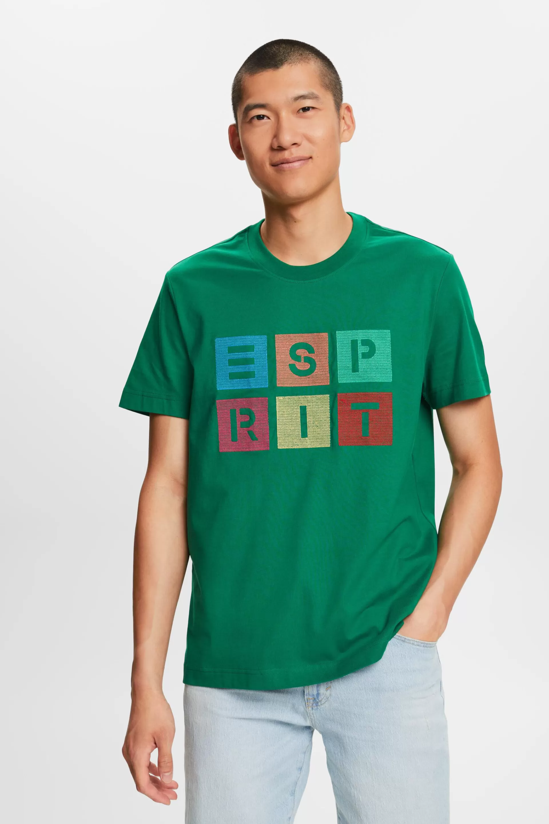 Baumwoll-T-Shirt mit Logoprint-ESPRIT Store
