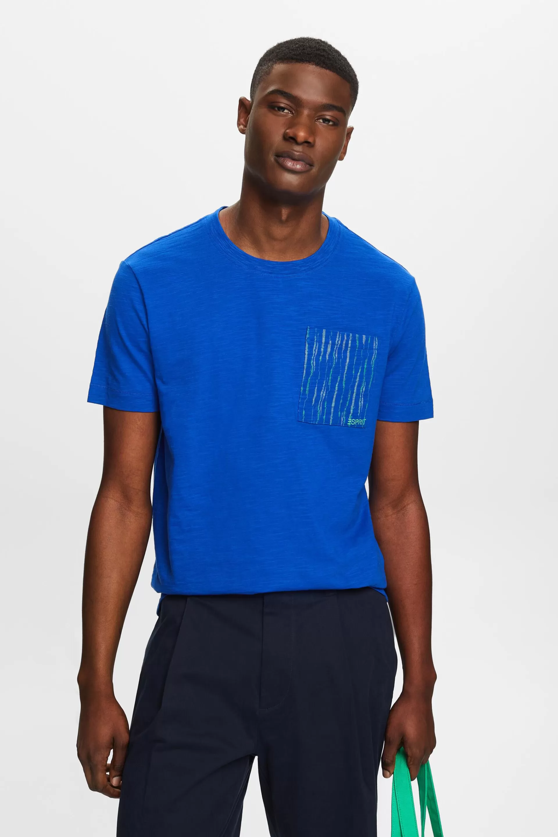 Baumwoll-T-Shirt mit Slub-Struktur und Logo-ESPRIT Cheap