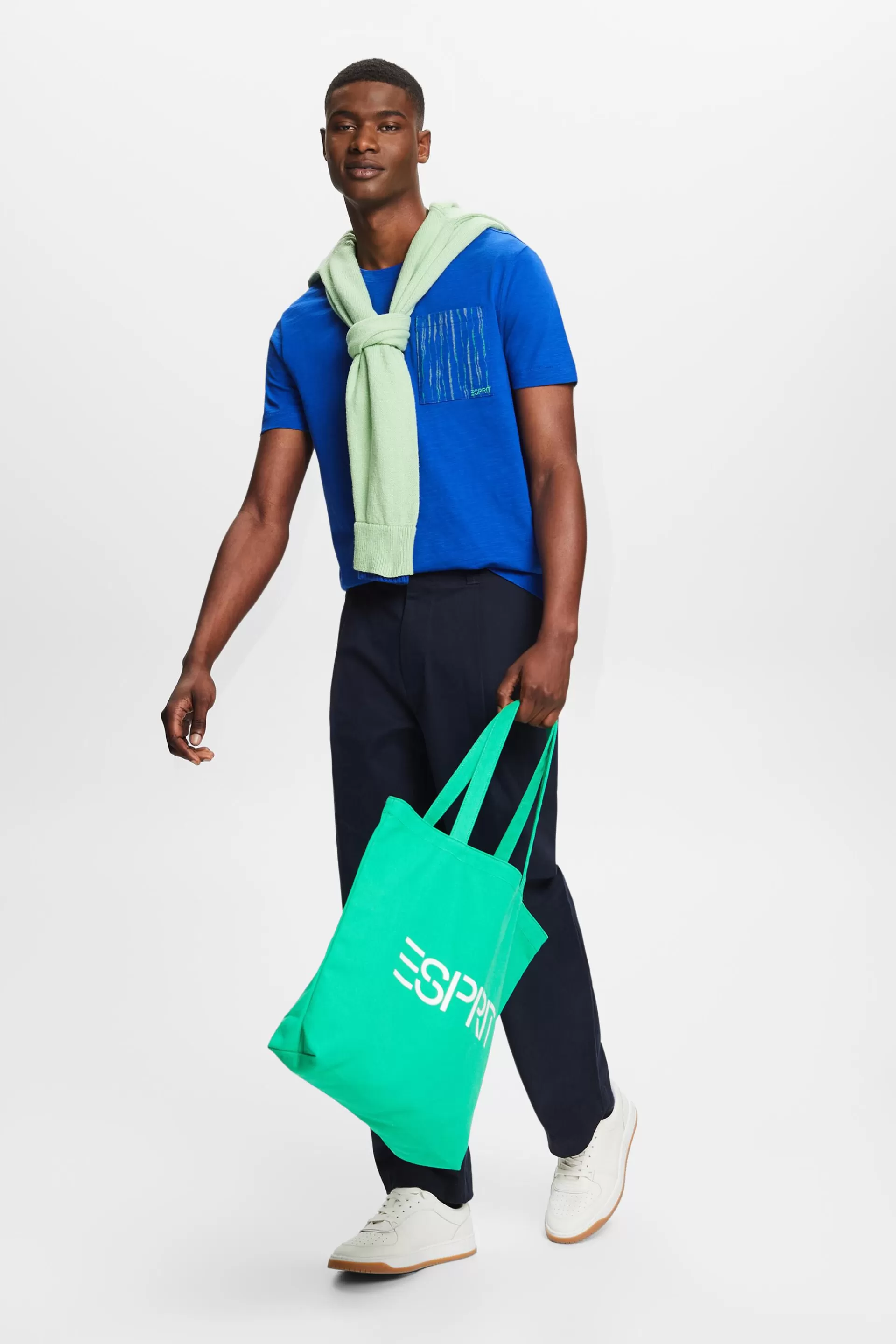 Baumwoll-T-Shirt mit Slub-Struktur und Logo-ESPRIT Cheap