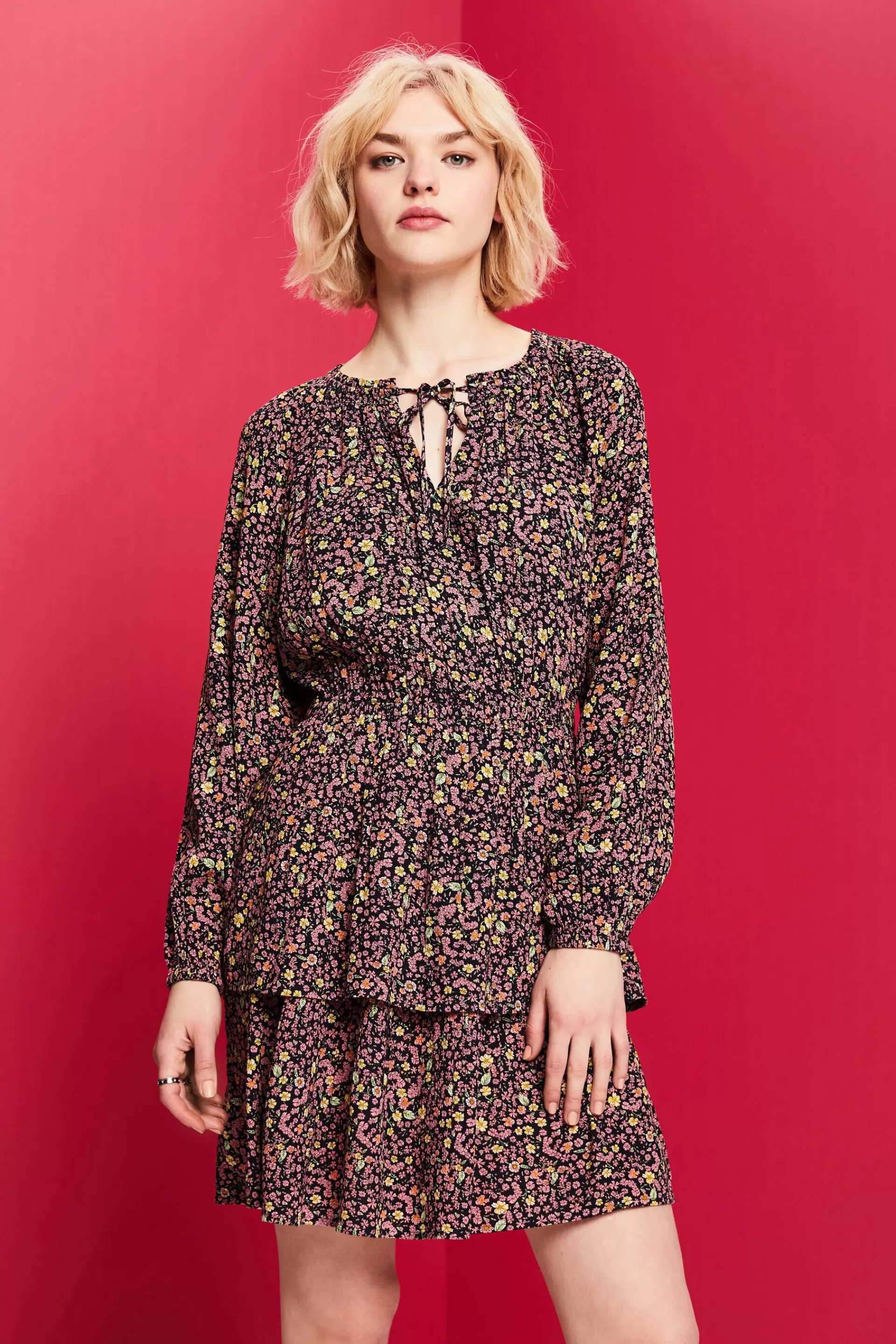 Bedrucktes Minikleid mit Stufenrock-ESPRIT Cheap