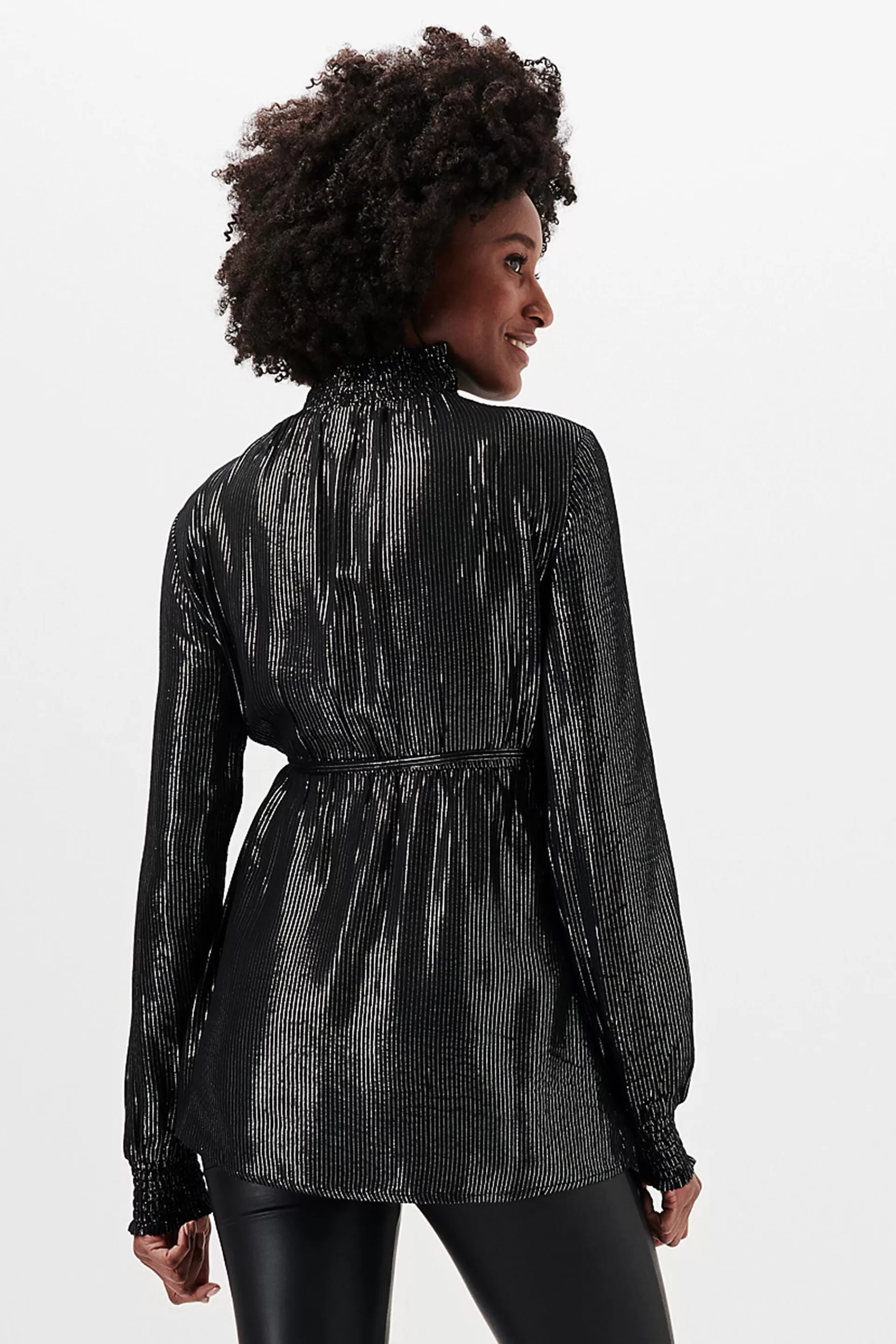 Bluse mit Glitzerstreifen und Stehkragen-ESPRIT Cheap