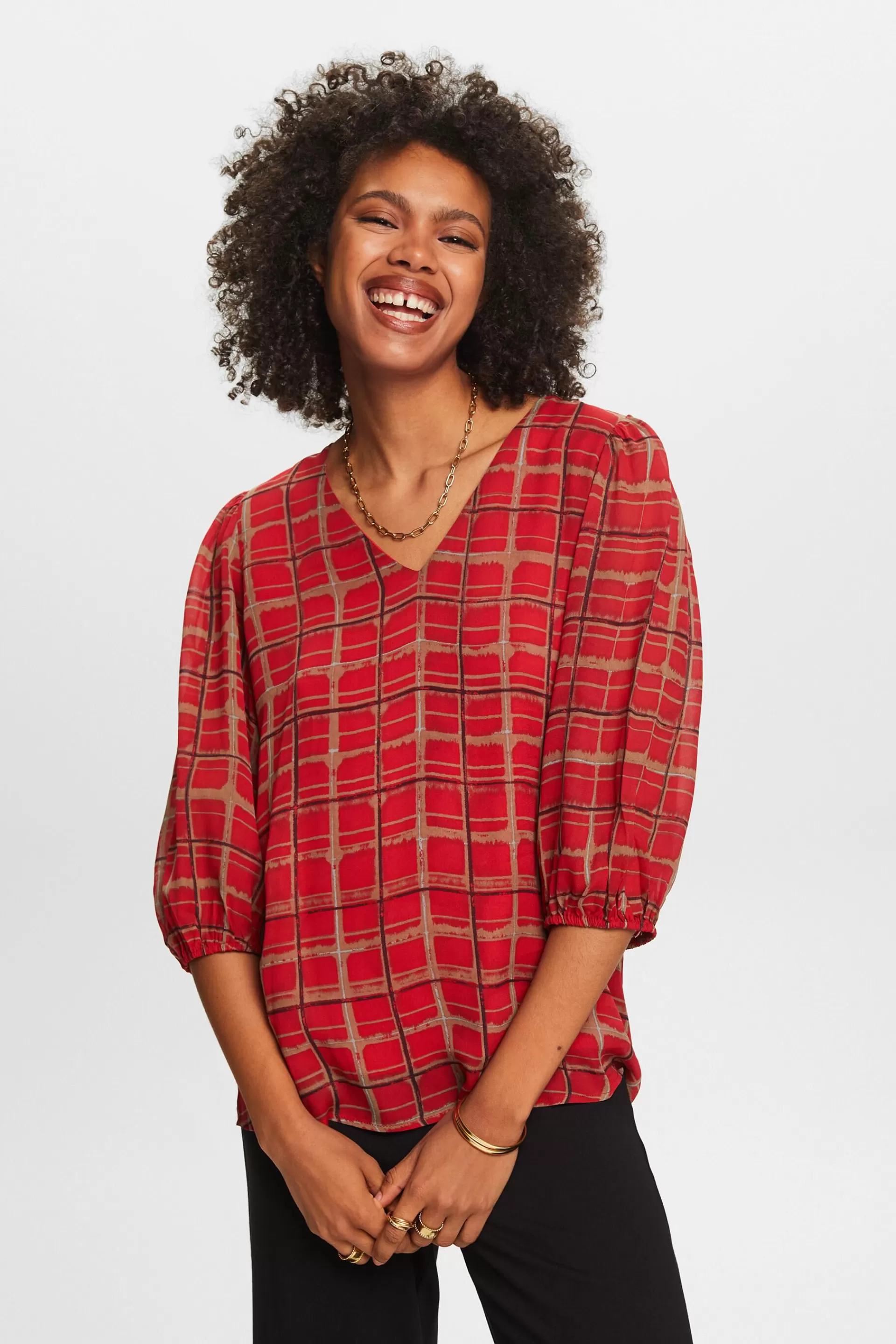 Bluse mit Muster, LENZING™ ECOVERO™-ESPRIT Discount
