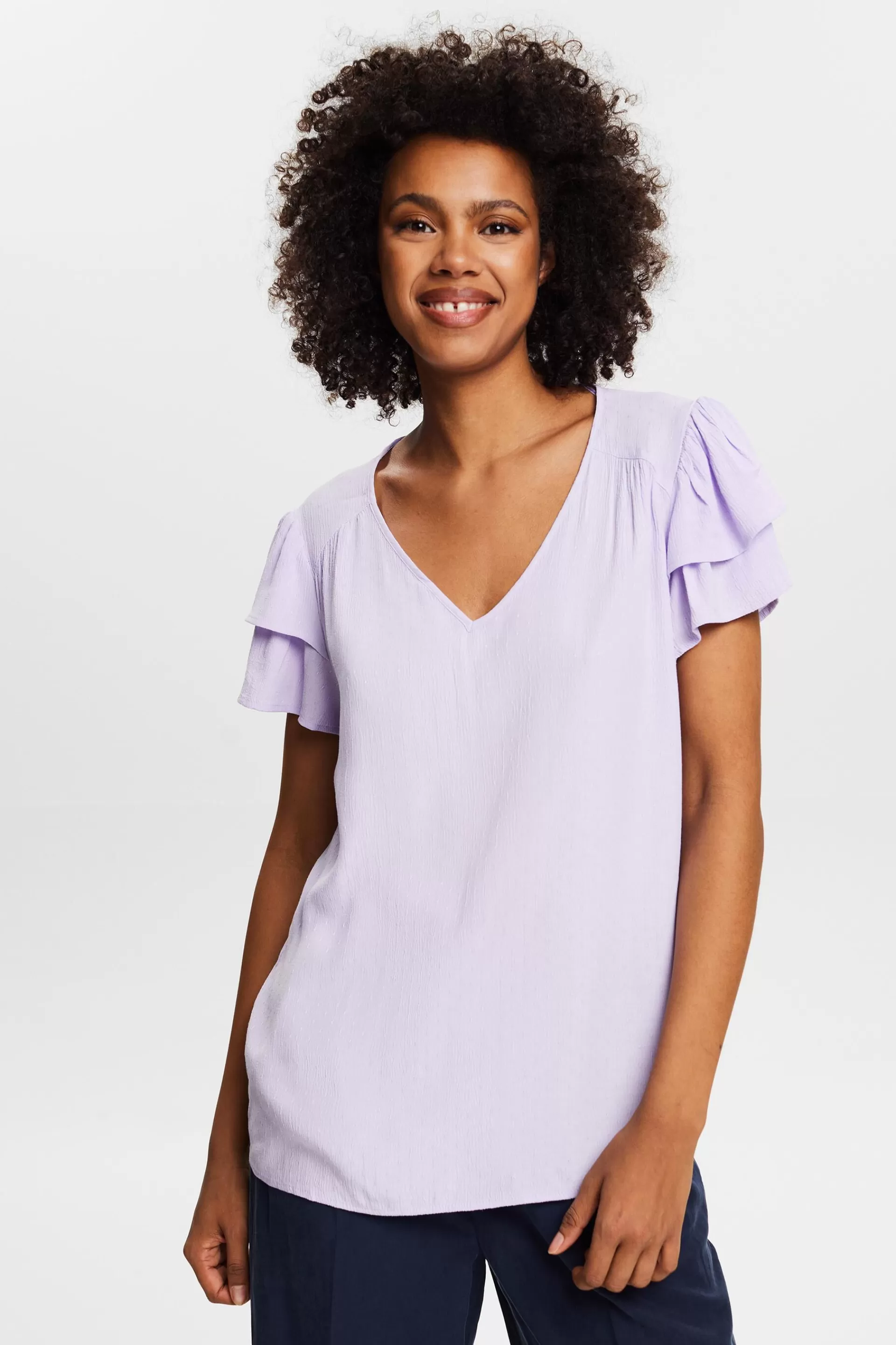Bluse mit Volantärmeln und LENZING™ ECOVERO™-ESPRIT Sale
