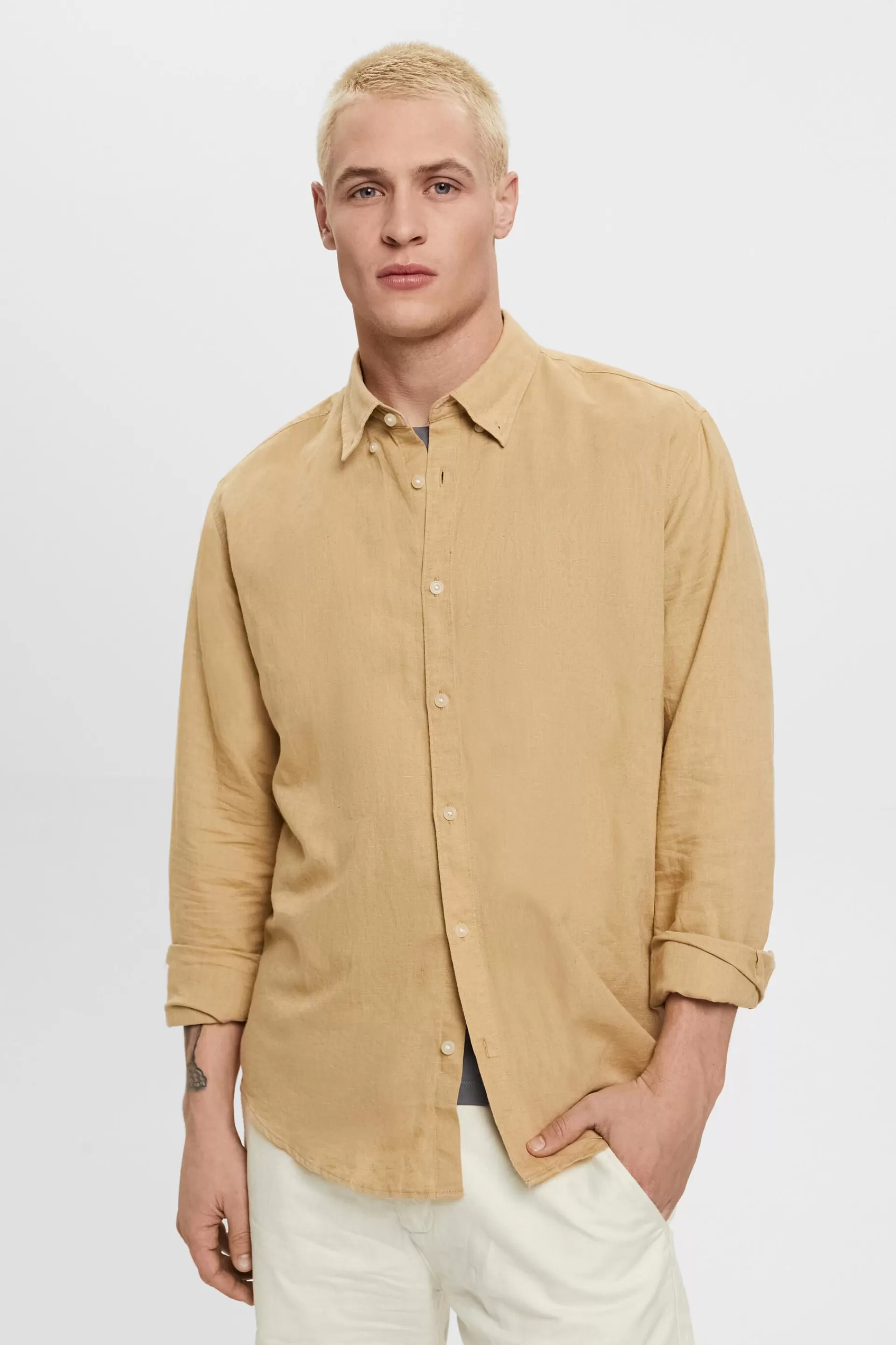 Button-Down-Hemd aus Baumwolle und Leinen-ESPRIT Online