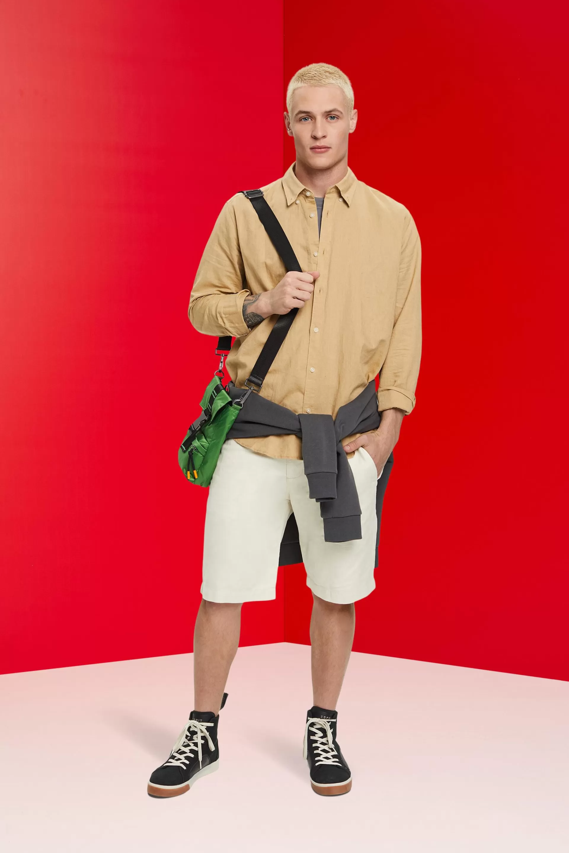 Button-Down-Hemd aus Baumwolle und Leinen-ESPRIT Online