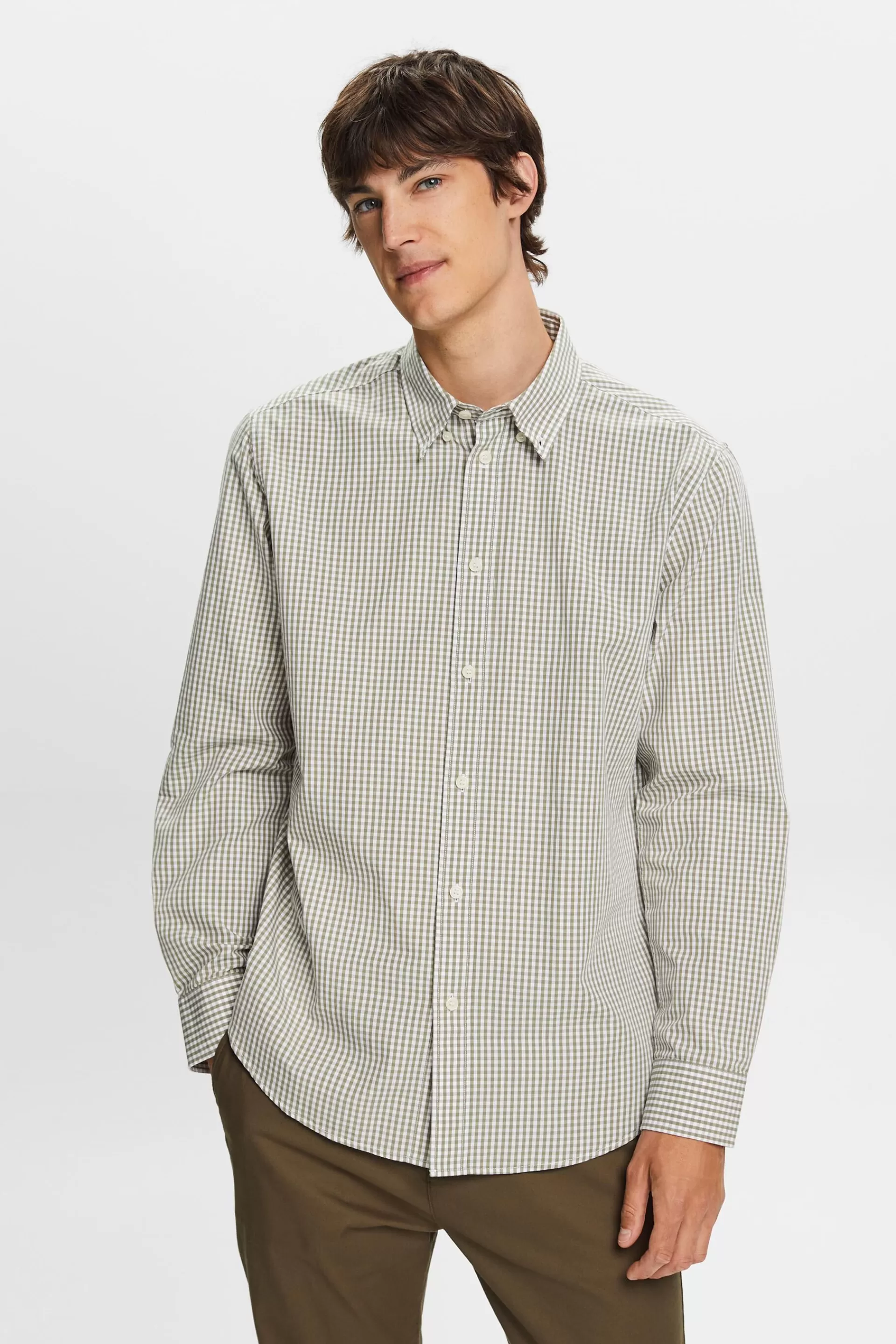 Button-Down-Hemd mit Vichy-Muster, 100% Baumwolle-ESPRIT Outlet