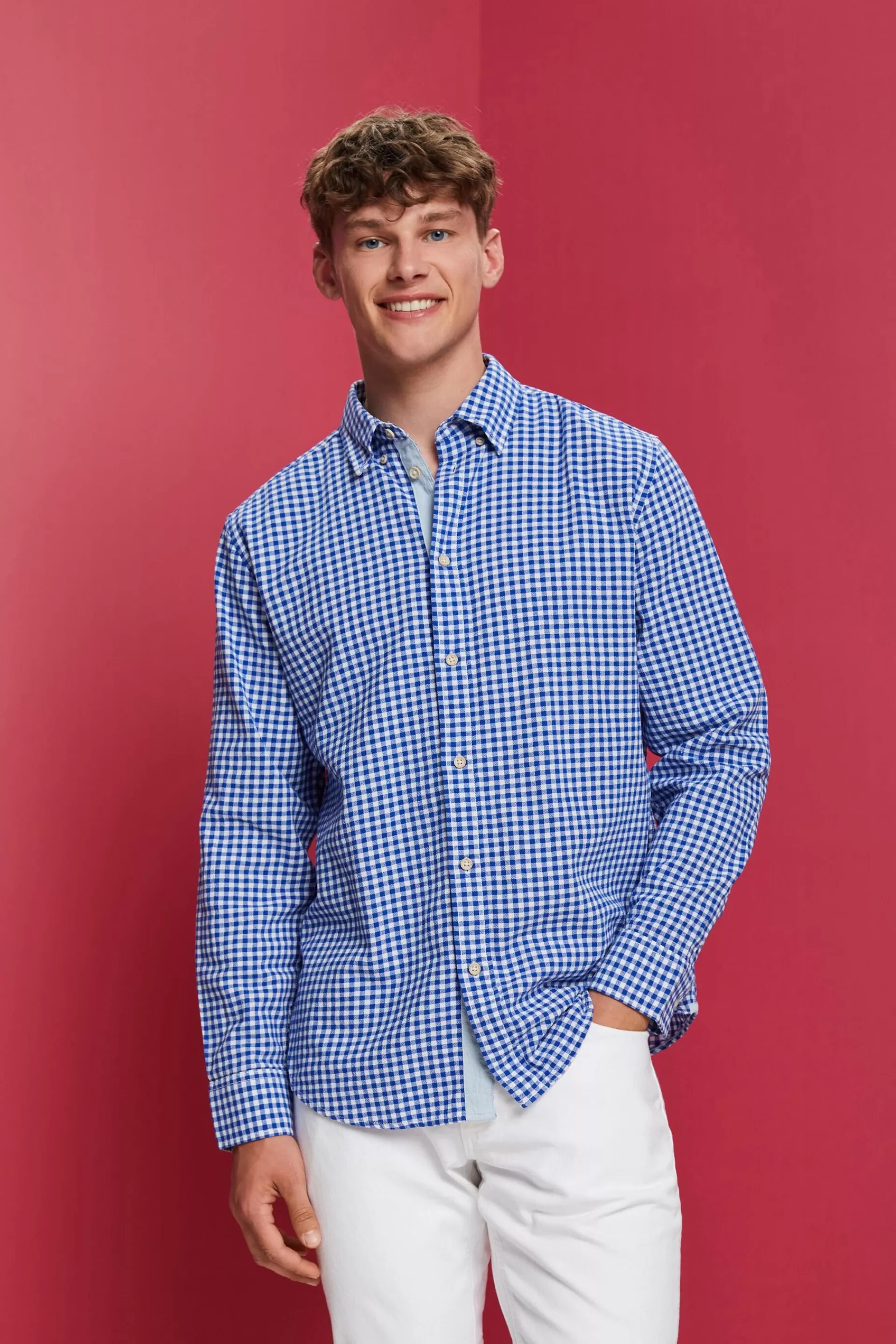 Button-Down-Hemd mit Vichy-Muster, 100% Baumwolle-ESPRIT Clearance