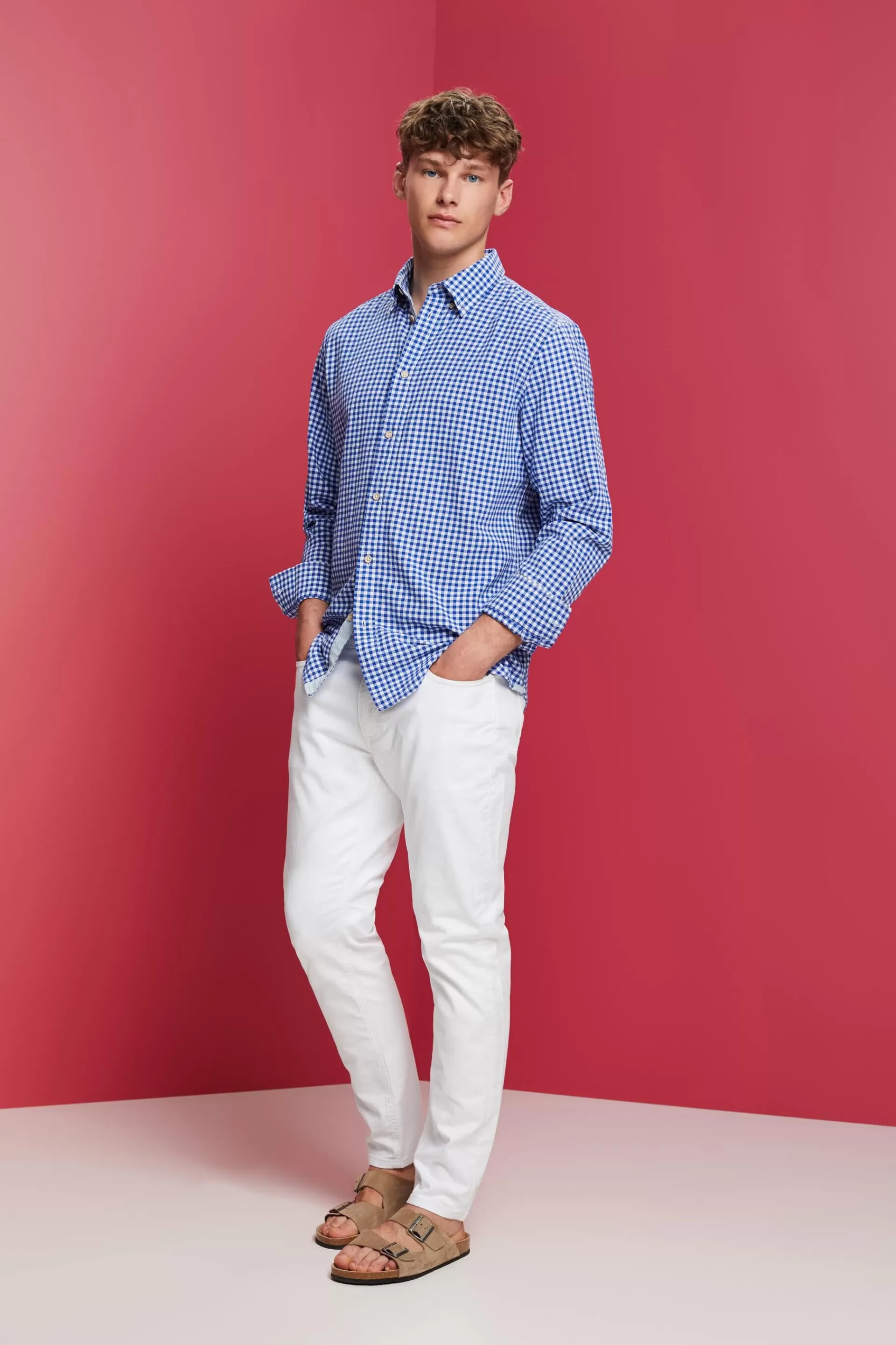 Button-Down-Hemd mit Vichy-Muster, 100% Baumwolle-ESPRIT Clearance