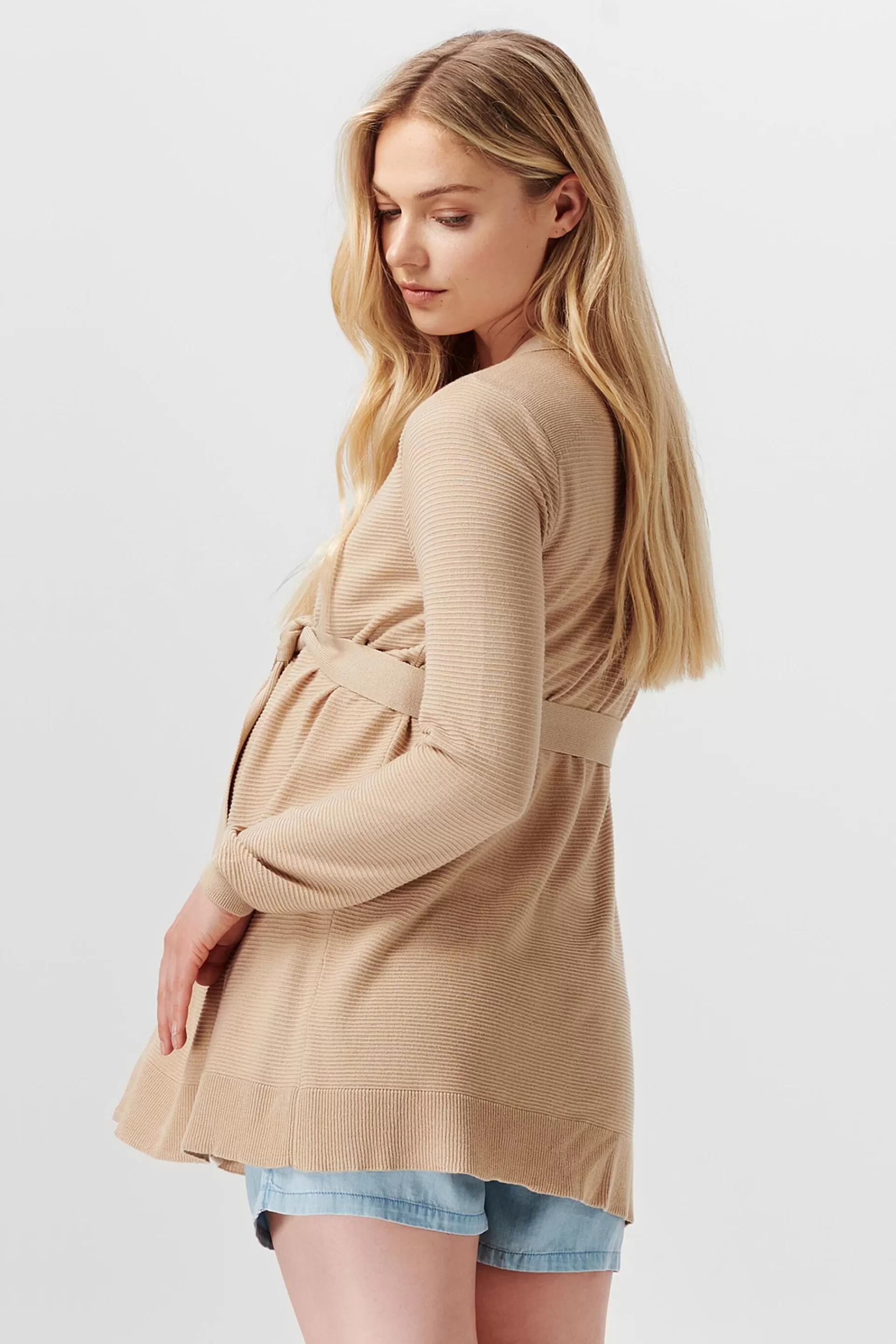 Cardigan aus Strukturstrick mit Bindegürtel-ESPRIT Shop