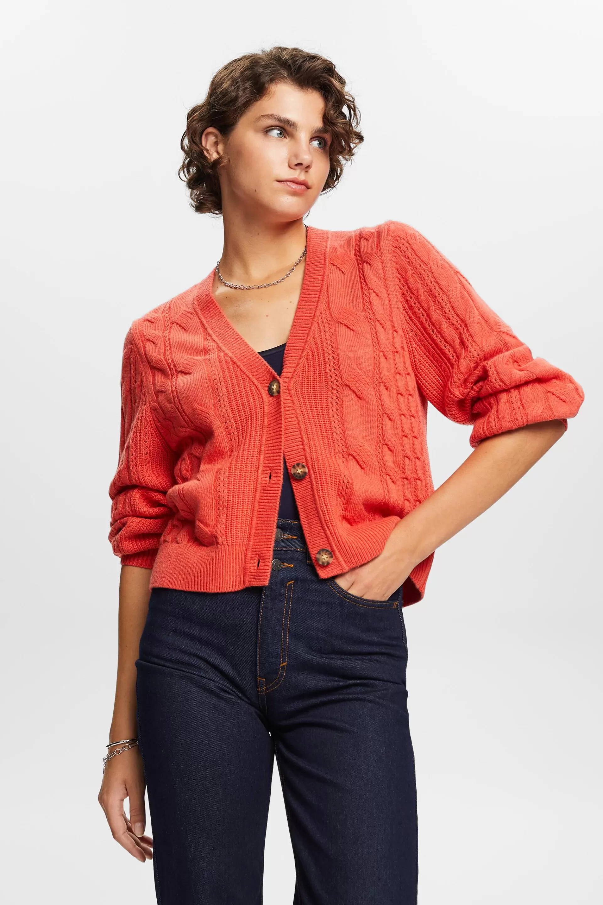 Cardigan aus Zopfstrick, Wollmix-ESPRIT Clearance