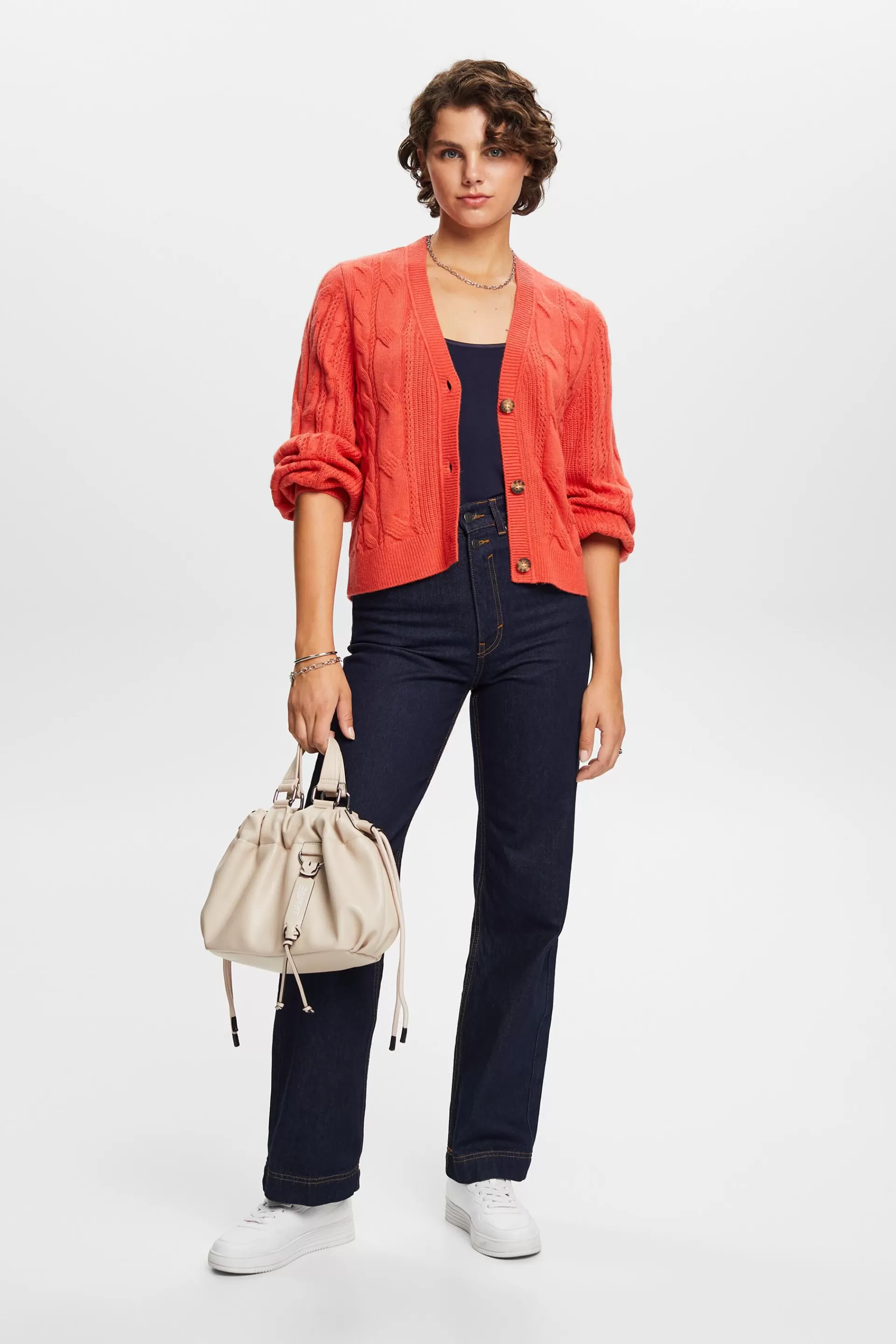 Cardigan aus Zopfstrick, Wollmix-ESPRIT Clearance