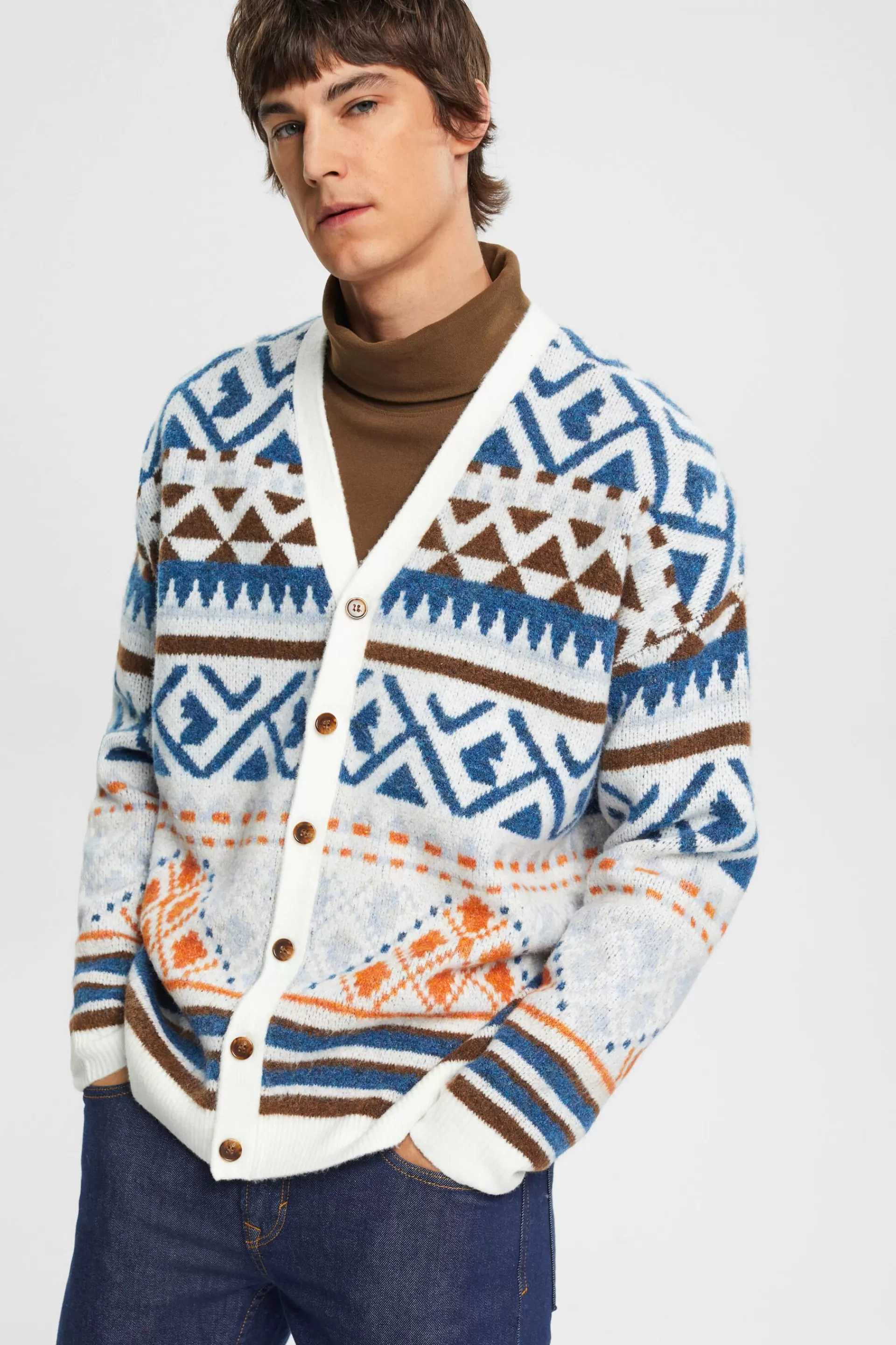Cardigan mit V-Ausschnitt und Jacquard-Muster-ESPRIT New