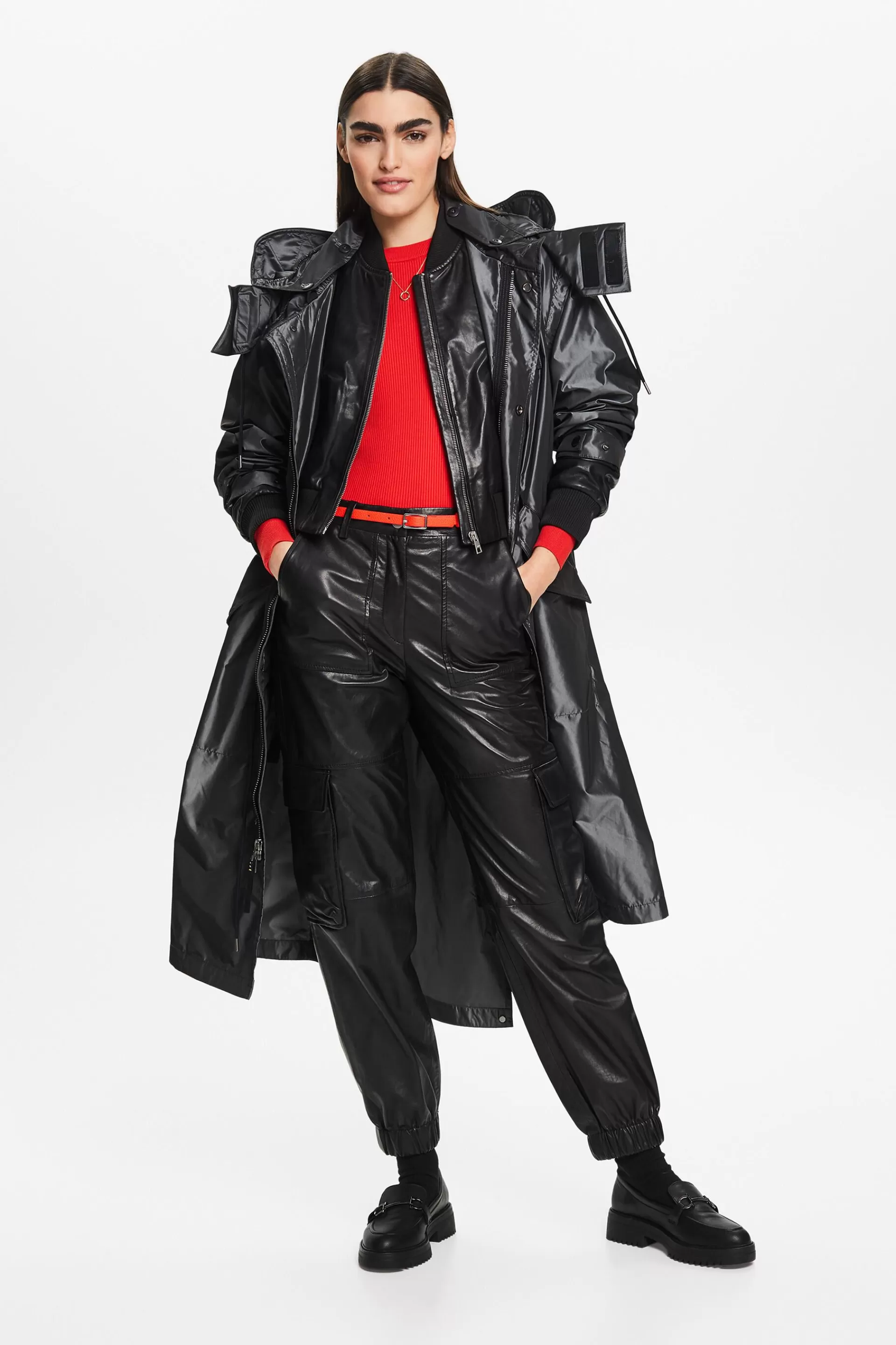 Cargohose aus Leder mit zulaufendem Bein-ESPRIT Sale