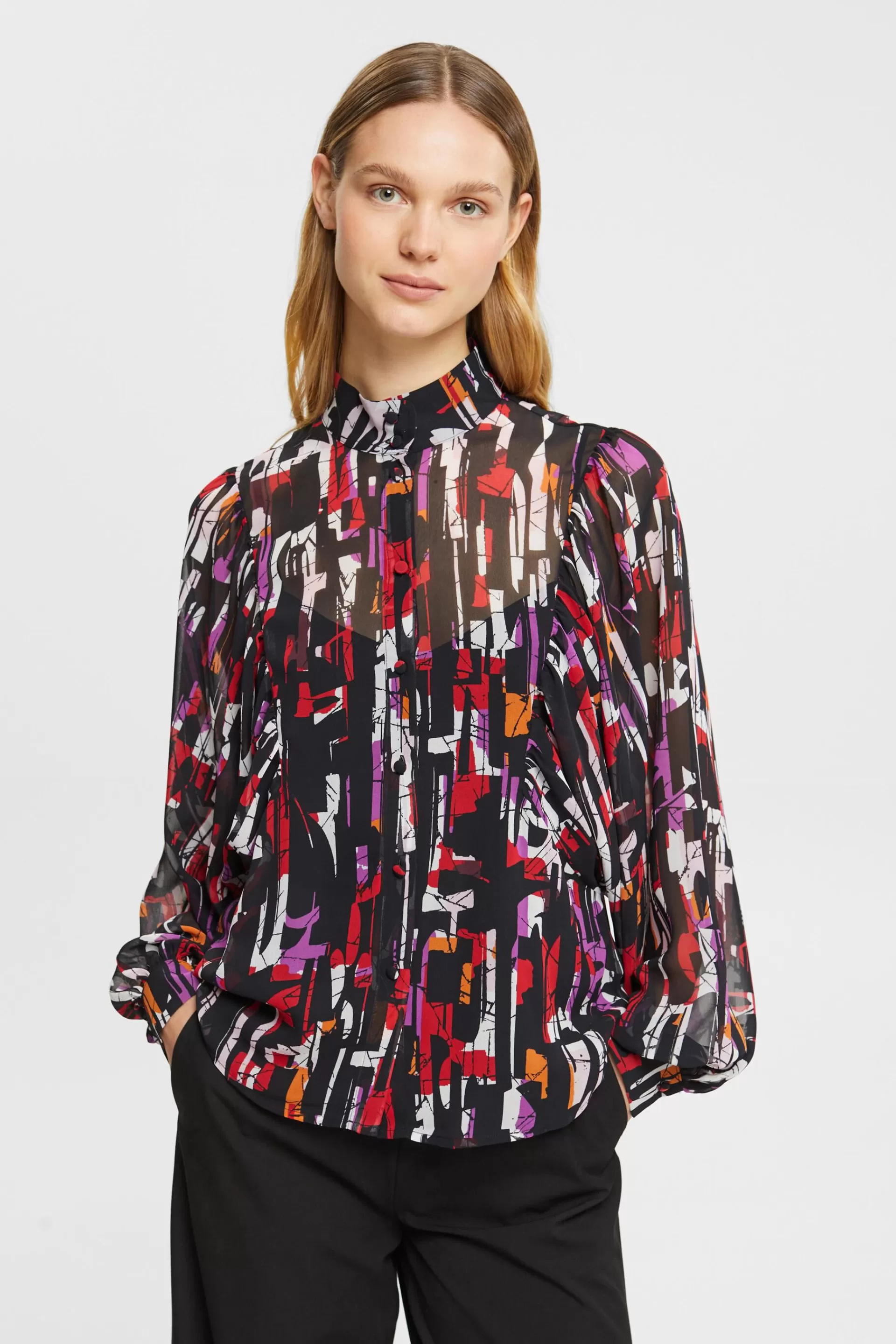 Chiffonbluse mit Muster-ESPRIT Clearance