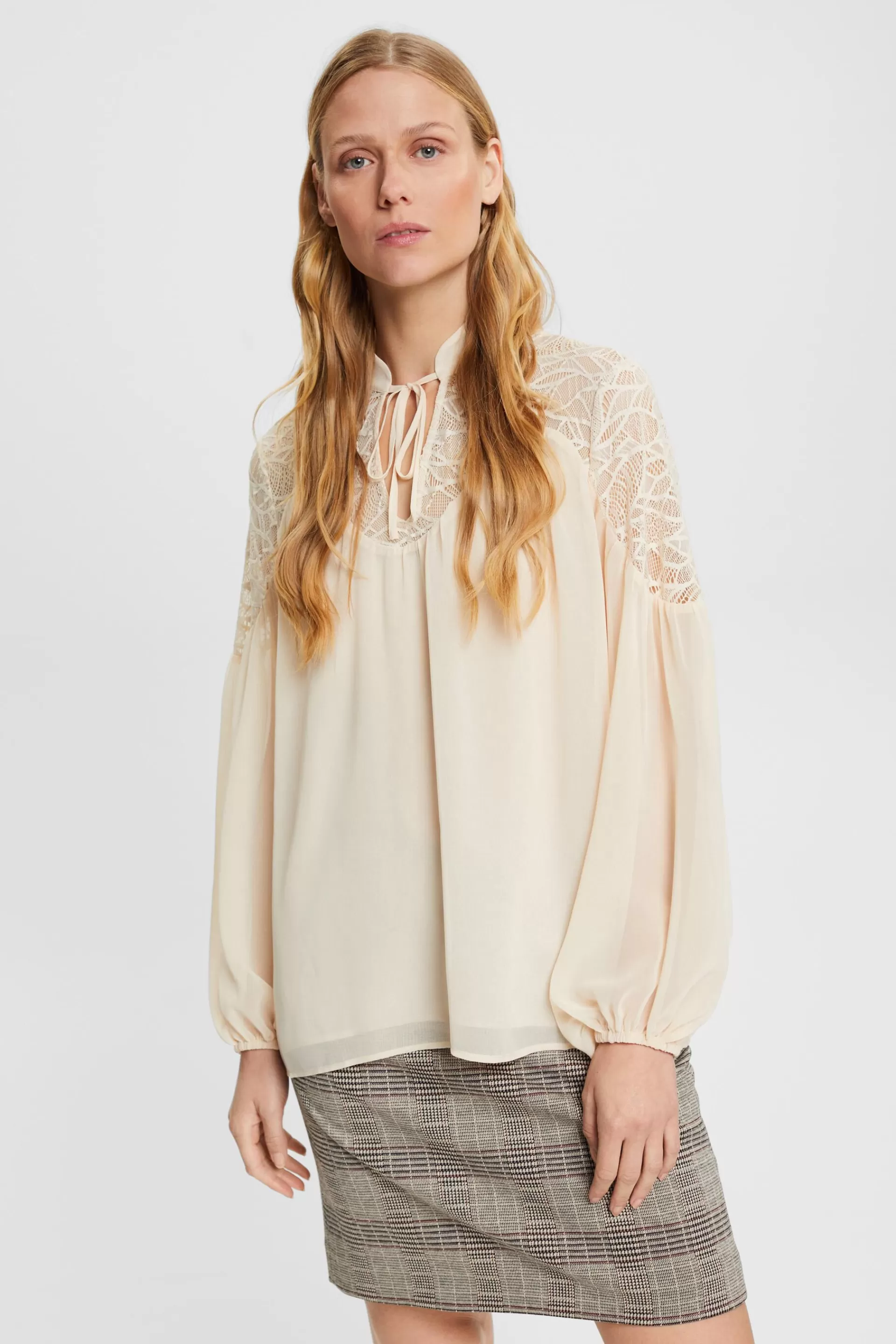 Chiffon-Bluse mit Spitze-ESPRIT Cheap