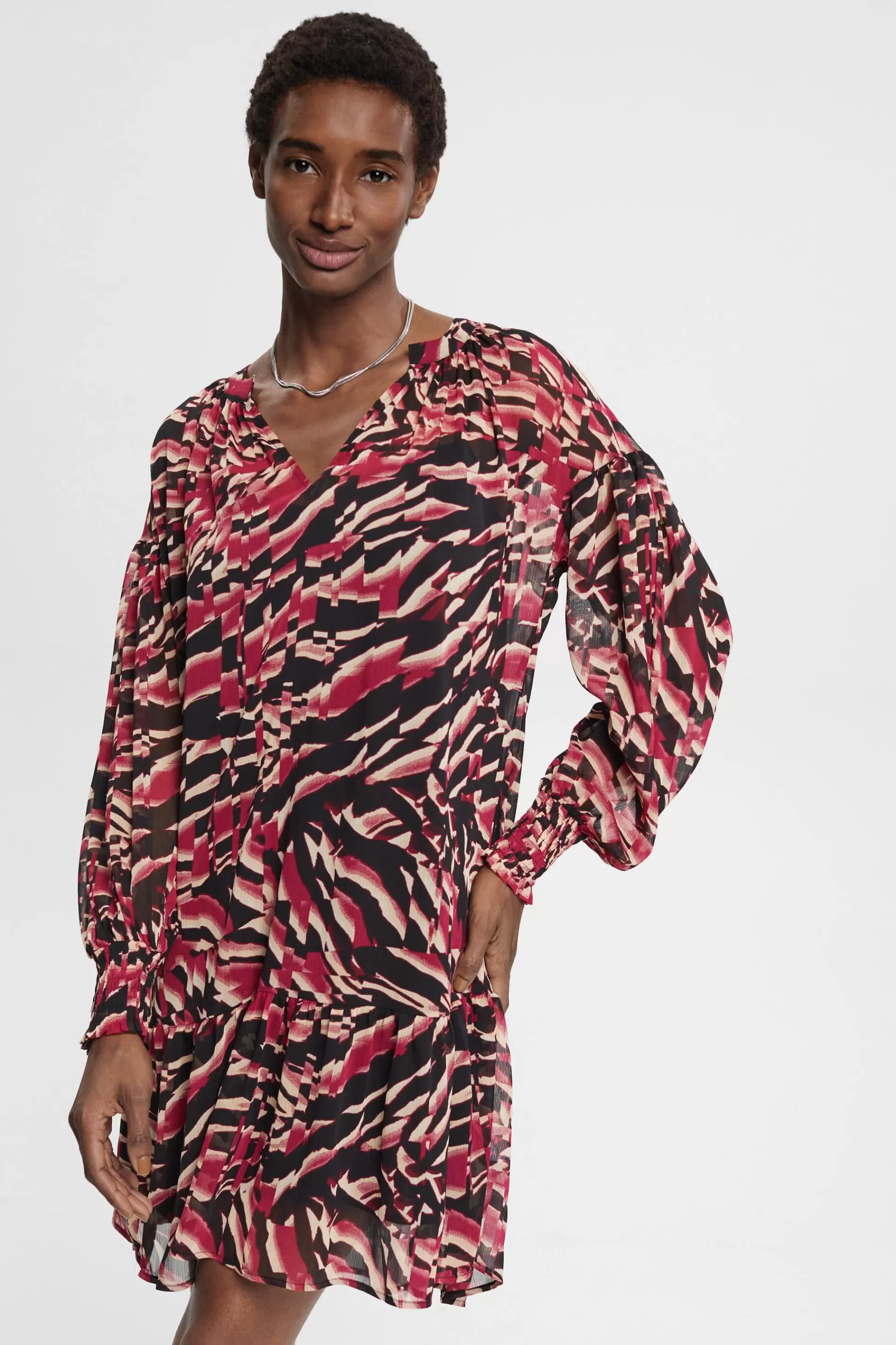 Chiffon-Kleid mit Muster-ESPRIT Best