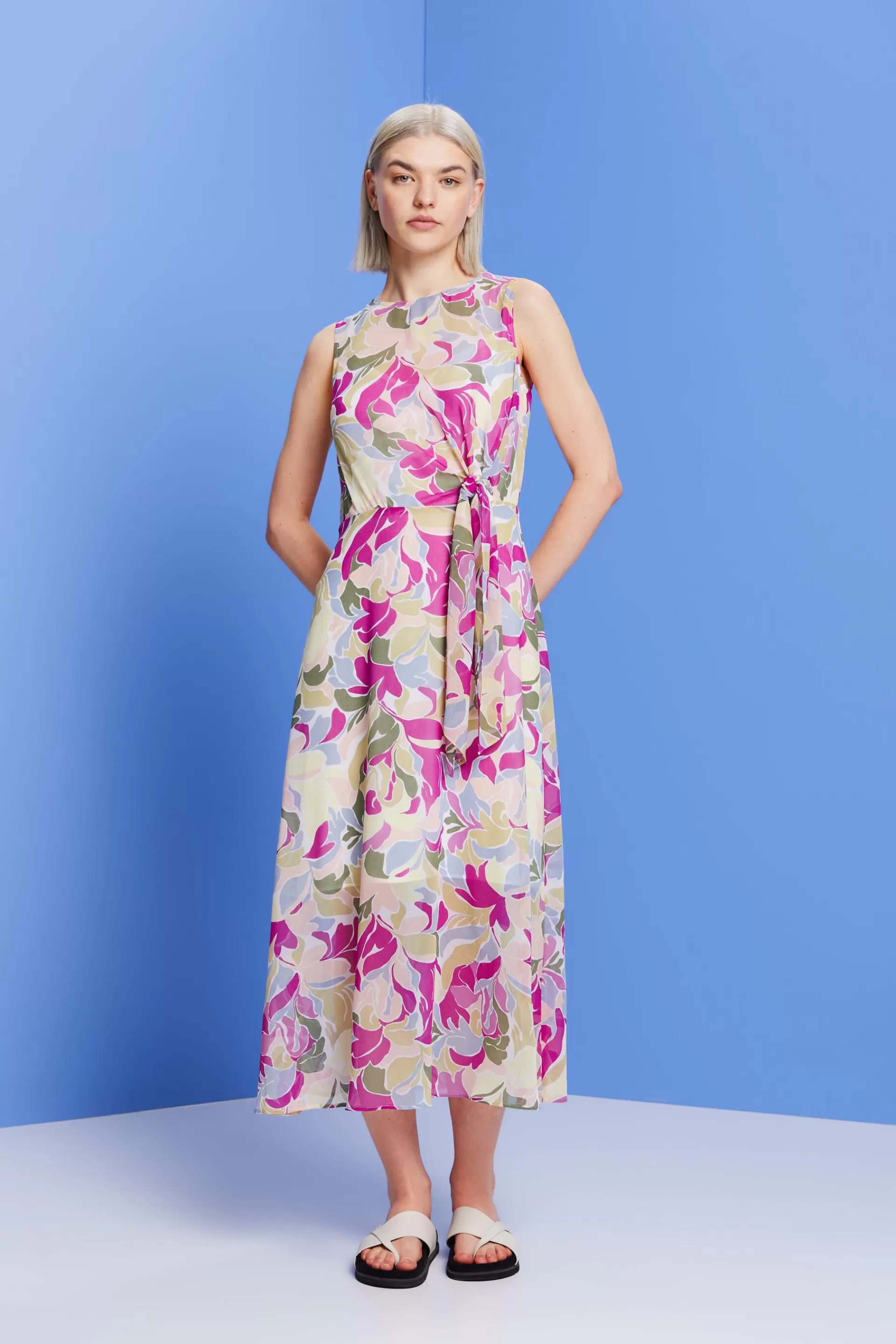 Chiffon-Midikleid mit Knotendetail-ESPRIT Cheap