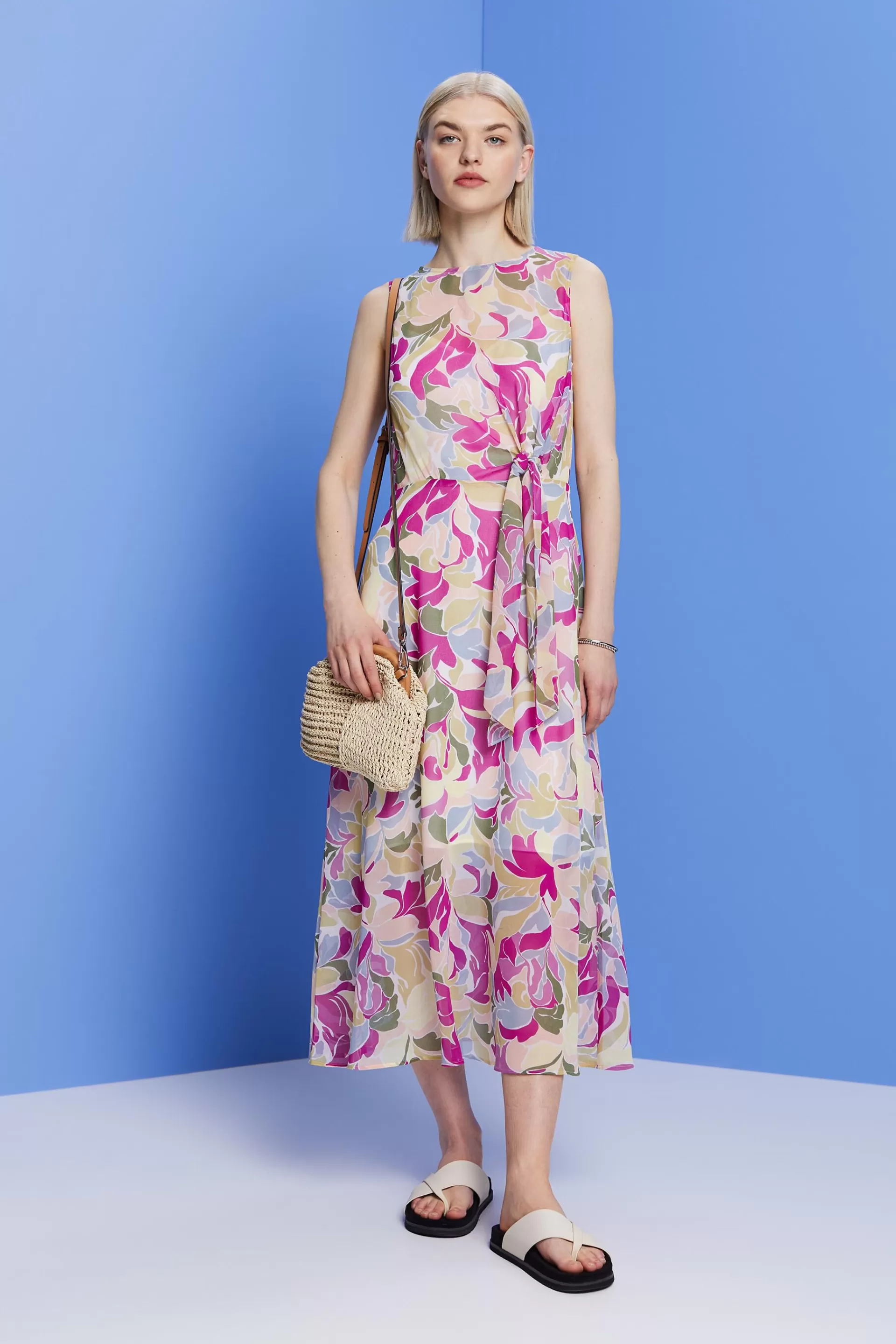 Chiffon-Midikleid mit Knotendetail-ESPRIT Cheap
