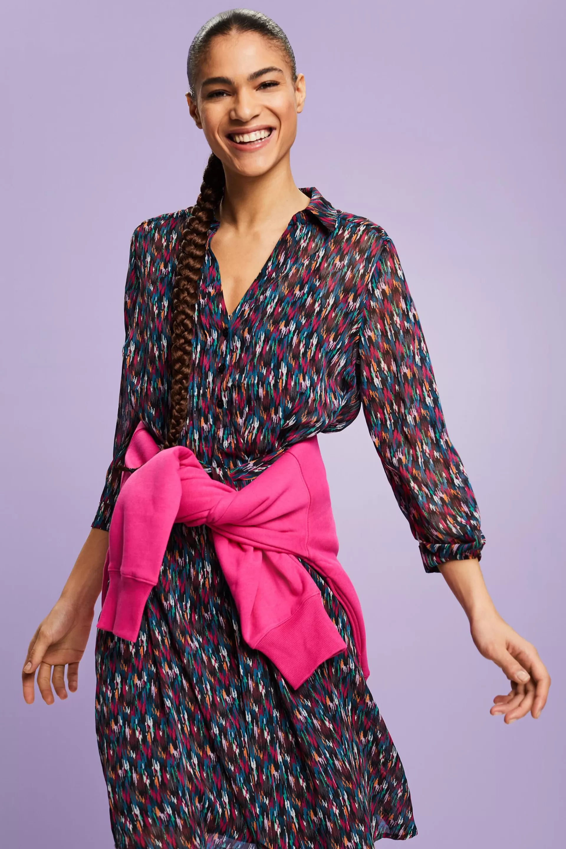 Chiffon-Minikleid mit V-Ausschnitt und Print-ESPRIT Discount