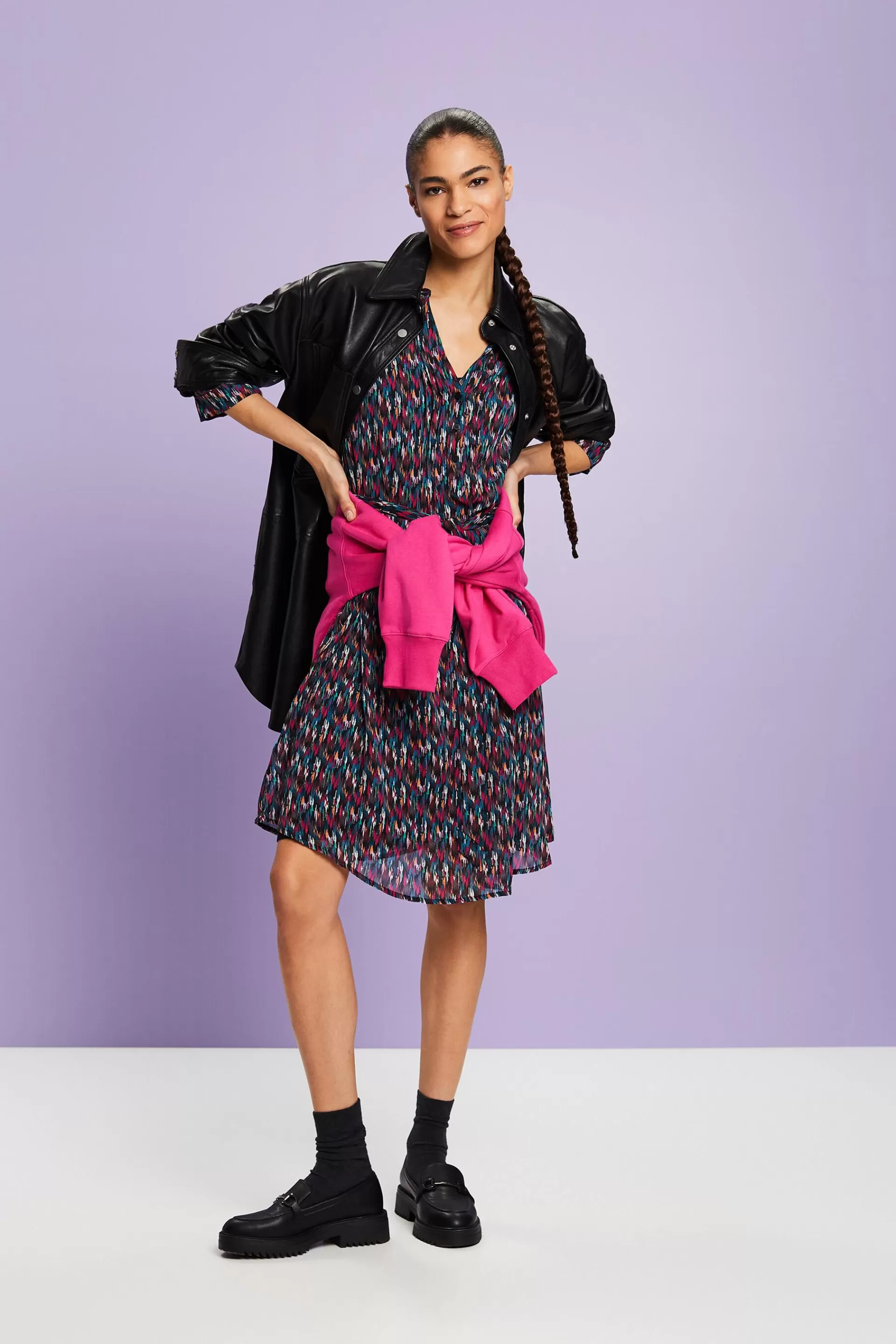 Chiffon-Minikleid mit V-Ausschnitt und Print-ESPRIT Discount