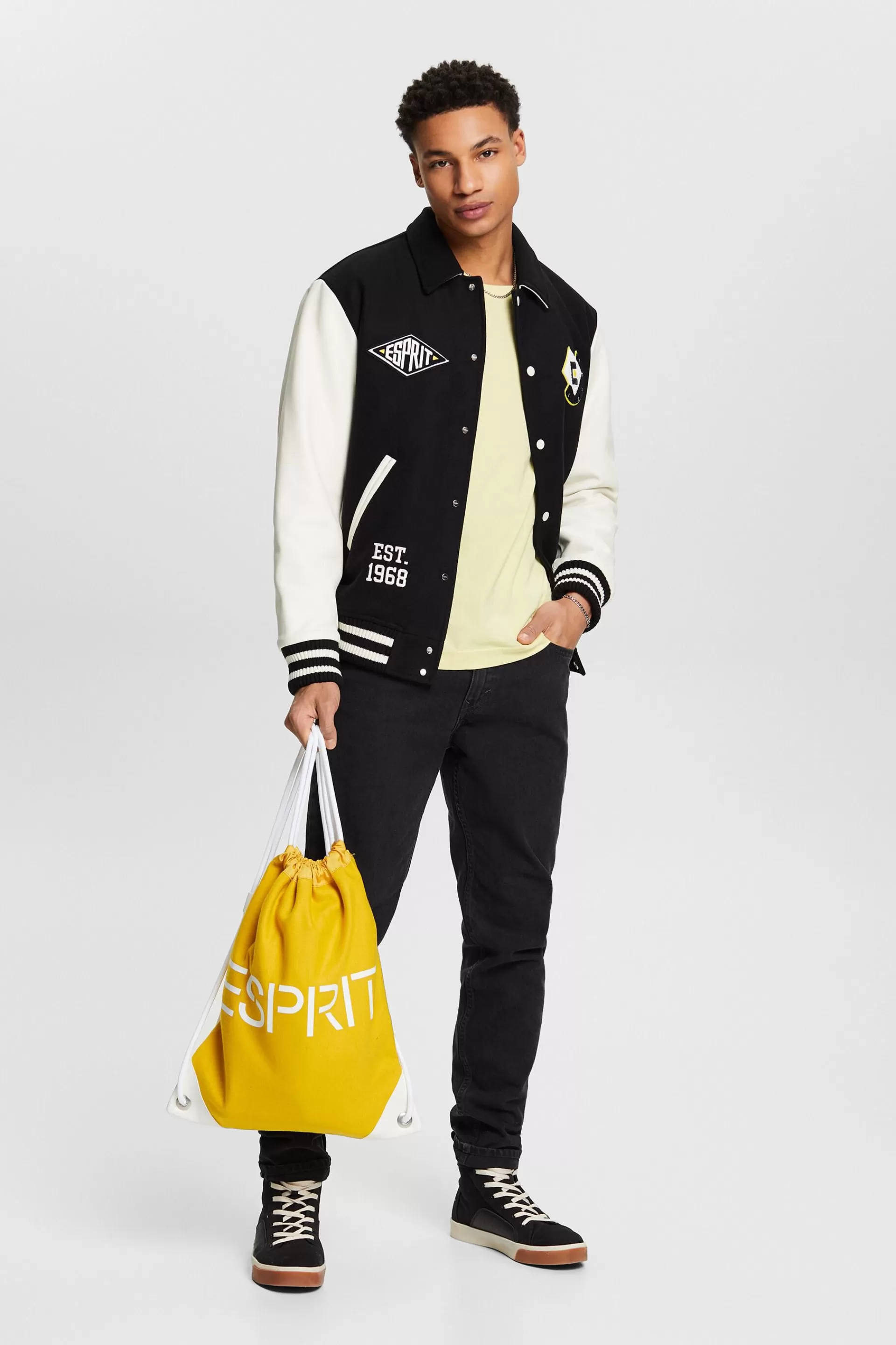 Collegejacke aus Wollmix mit Logo-Patch-ESPRIT Hot