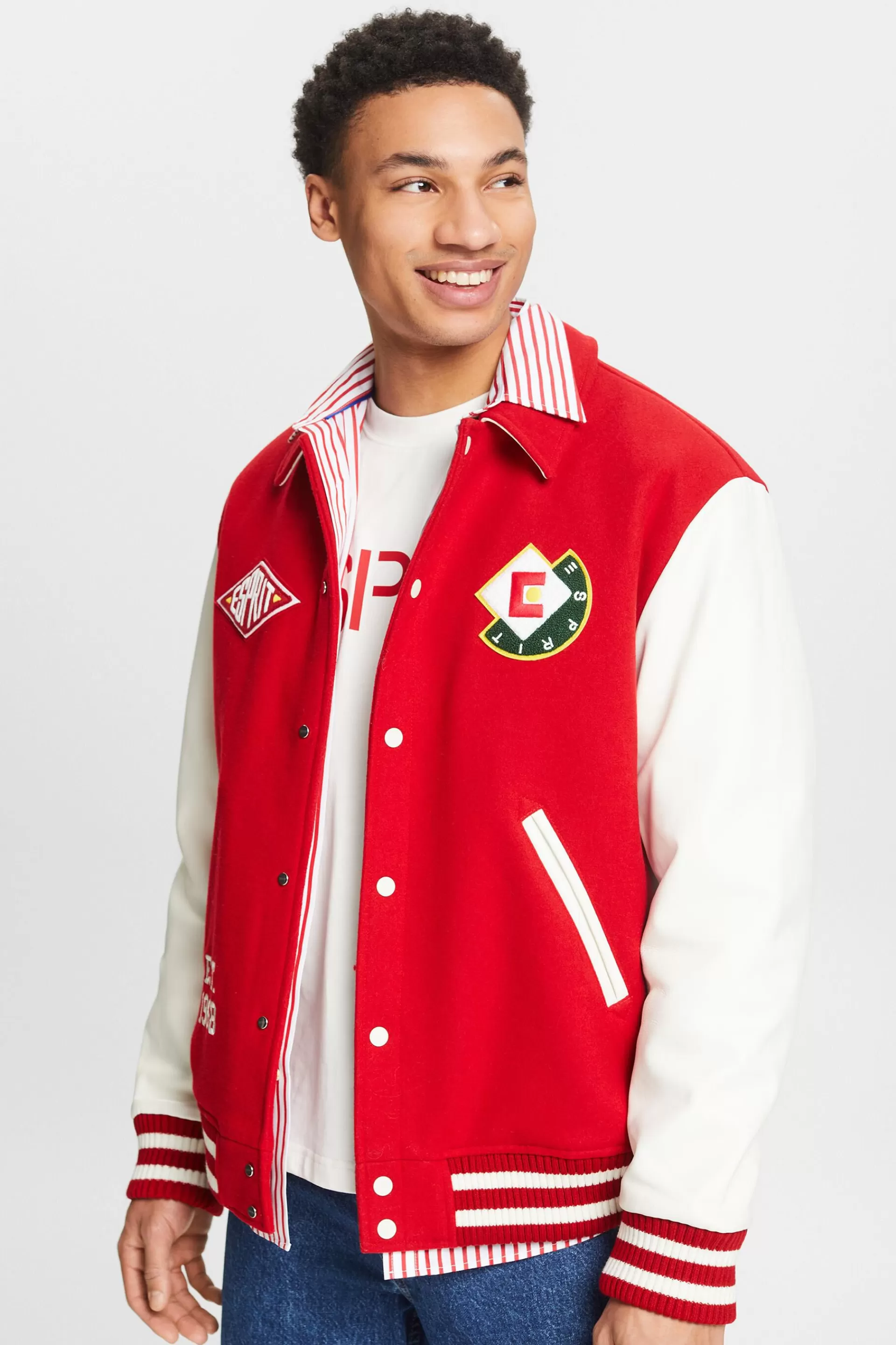 Collegejacke aus Wollmix mit Logo-Patch-ESPRIT Sale