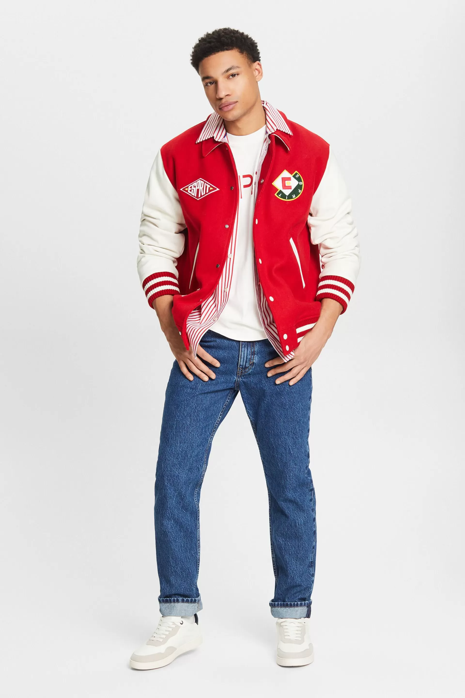 Collegejacke aus Wollmix mit Logo-Patch-ESPRIT Sale