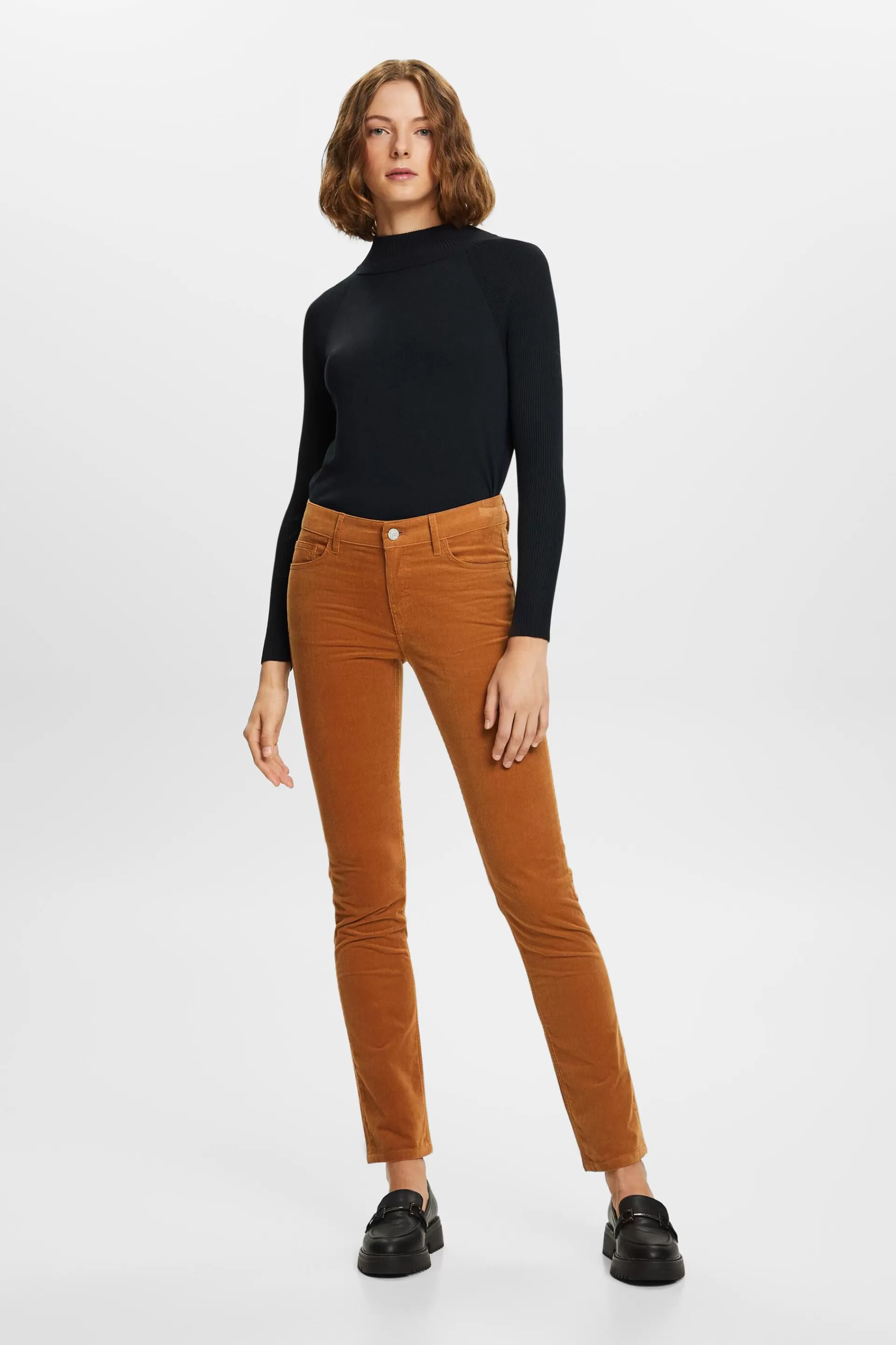 Cordhose mit schmaler Passform und mittlerer Bundhöhe-ESPRIT Cheap