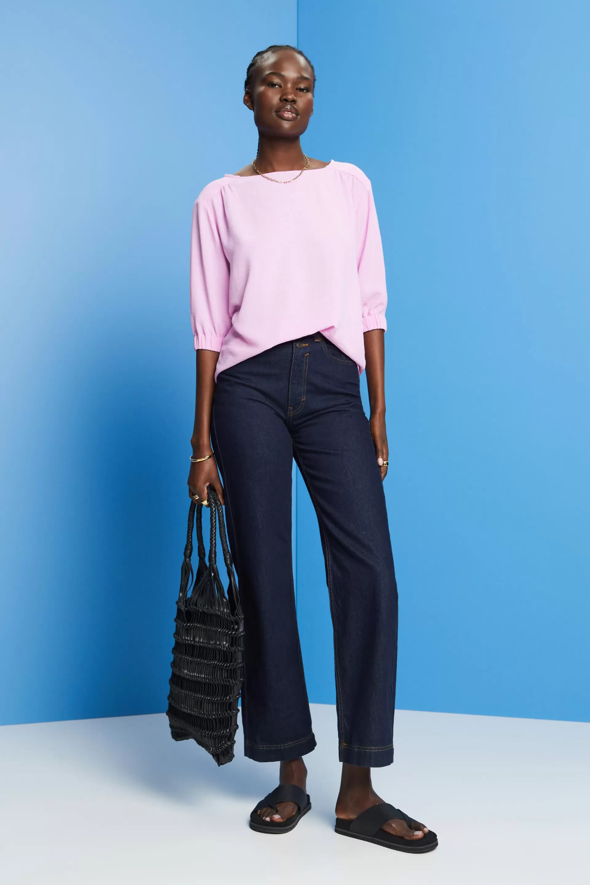Crêpe-Bluse mit elastischen Ärmelabschlüssen-ESPRIT Store