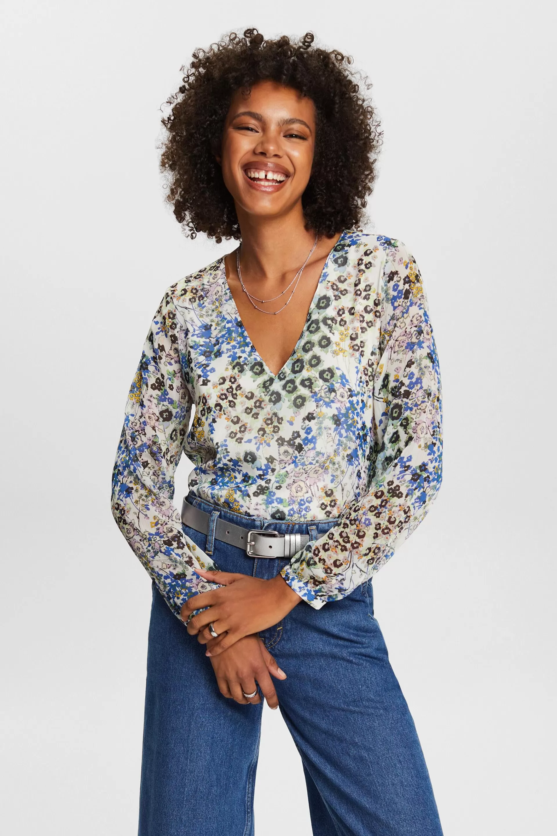 Crêpe-Bluse mit Millefleurs-ESPRIT Online
