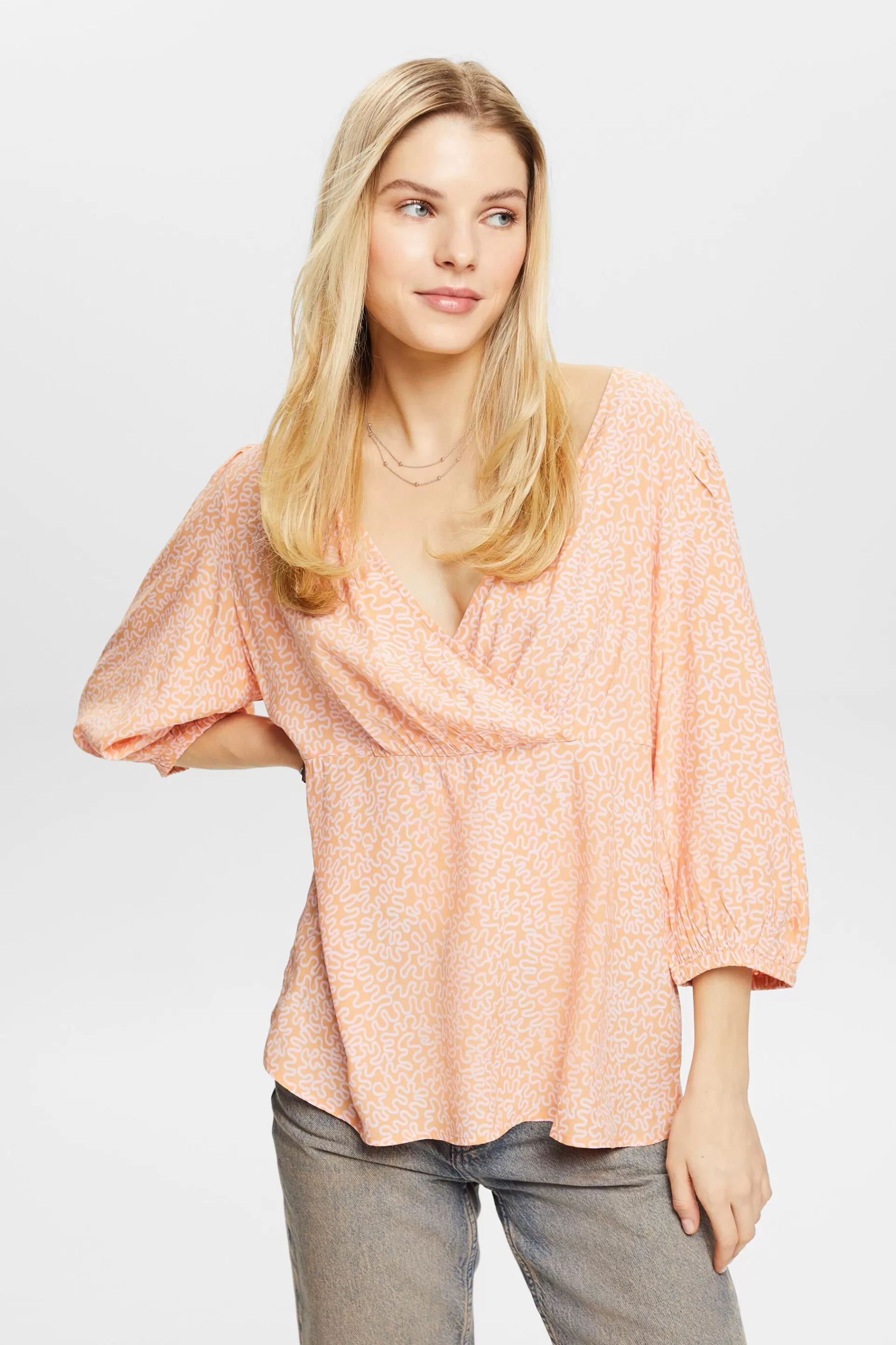 Crêpe-Bluse mit V-Ausschnitt und Print-ESPRIT Flash Sale