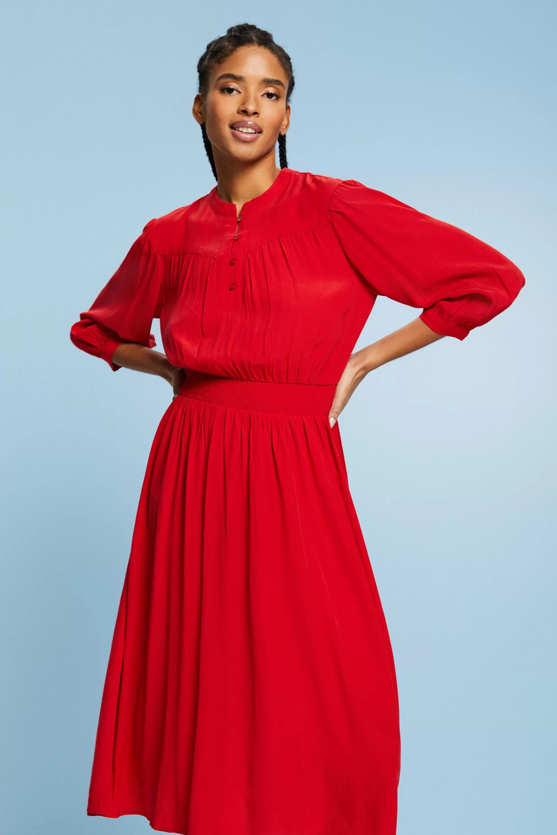Crêpe-Midikleid mit 3/4-Ärmeln-ESPRIT Store