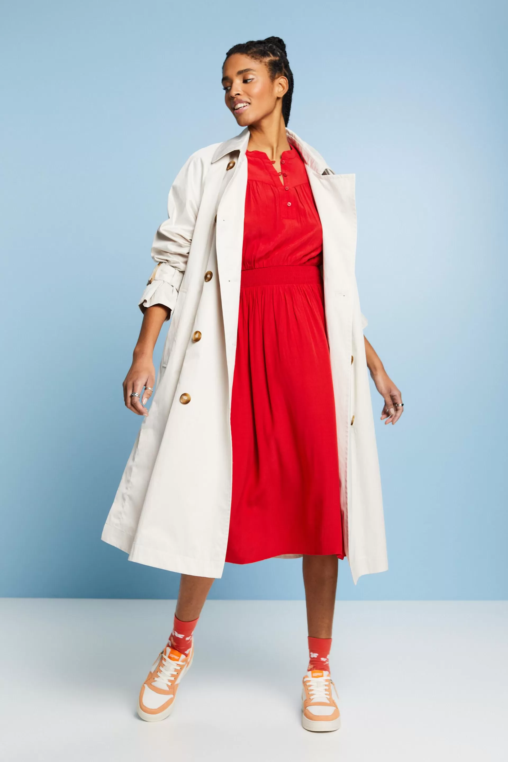 Crêpe-Midikleid mit 3/4-Ärmeln-ESPRIT Store